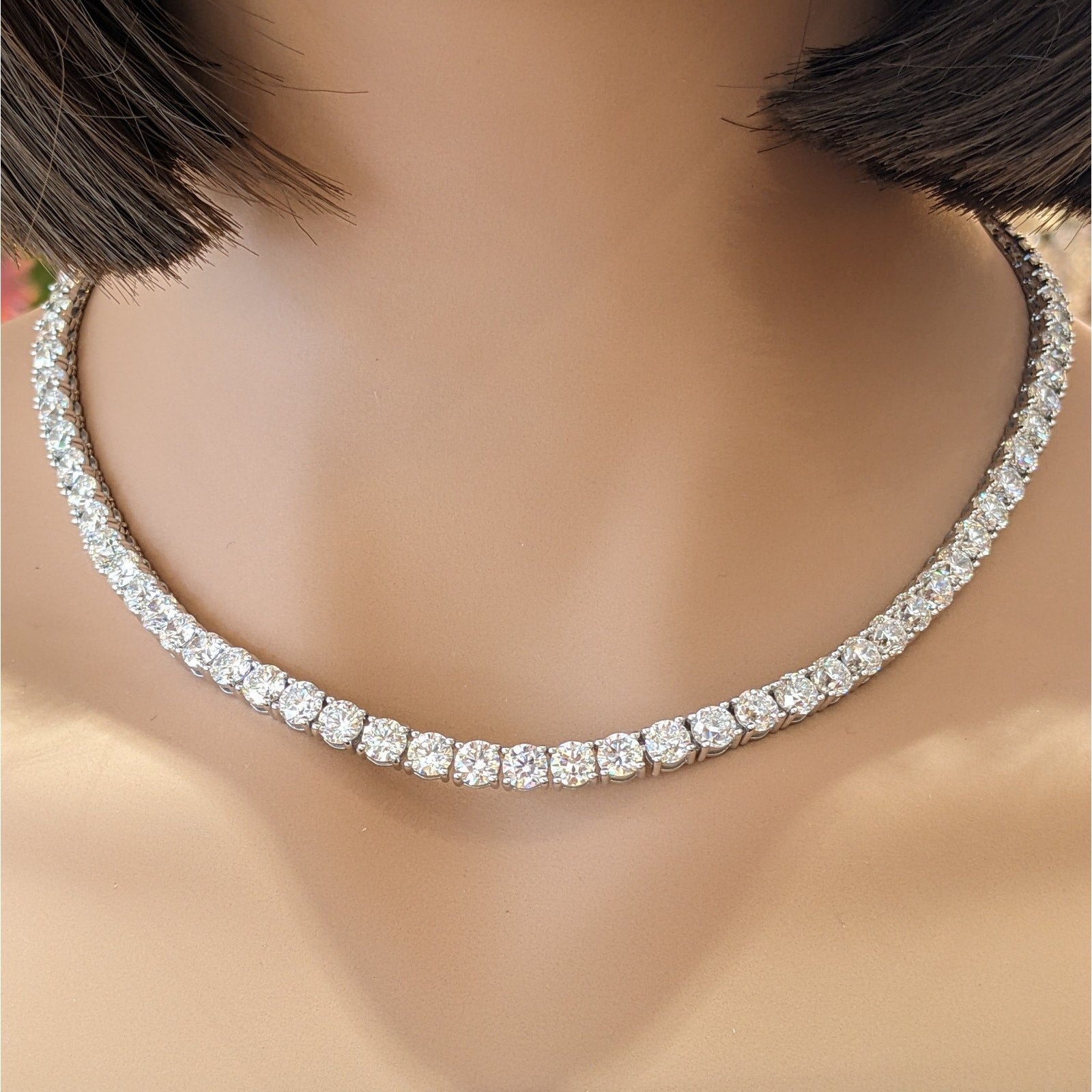 37.70 ctw Natural Diamond Tennis Necklace 17.5 inch in 18k White Gold