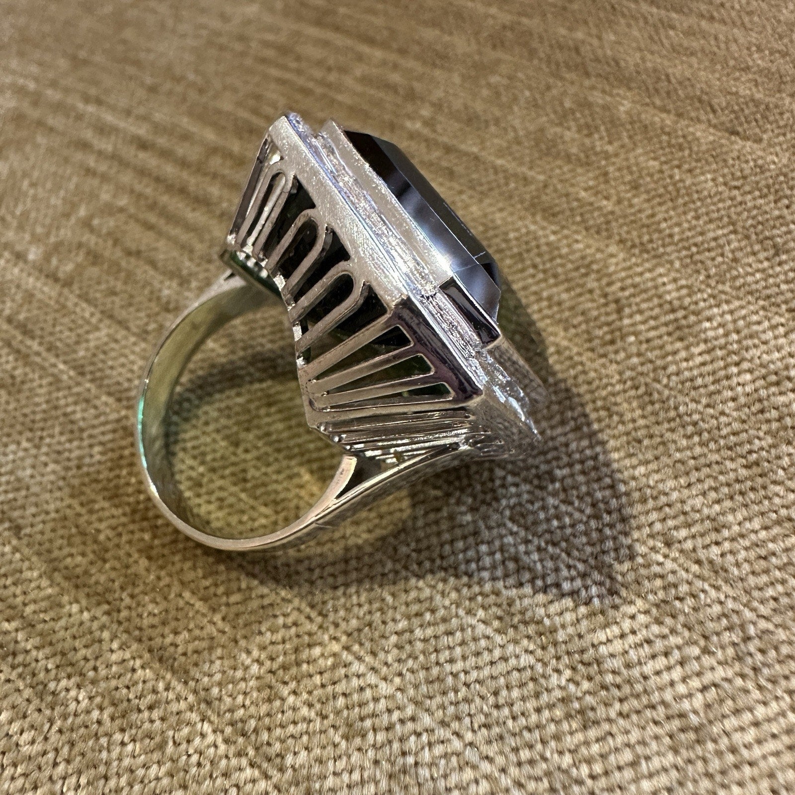GIA 43 ct Green Tourmaline & Diamond Halo Cocktail Ring 18k White Gold