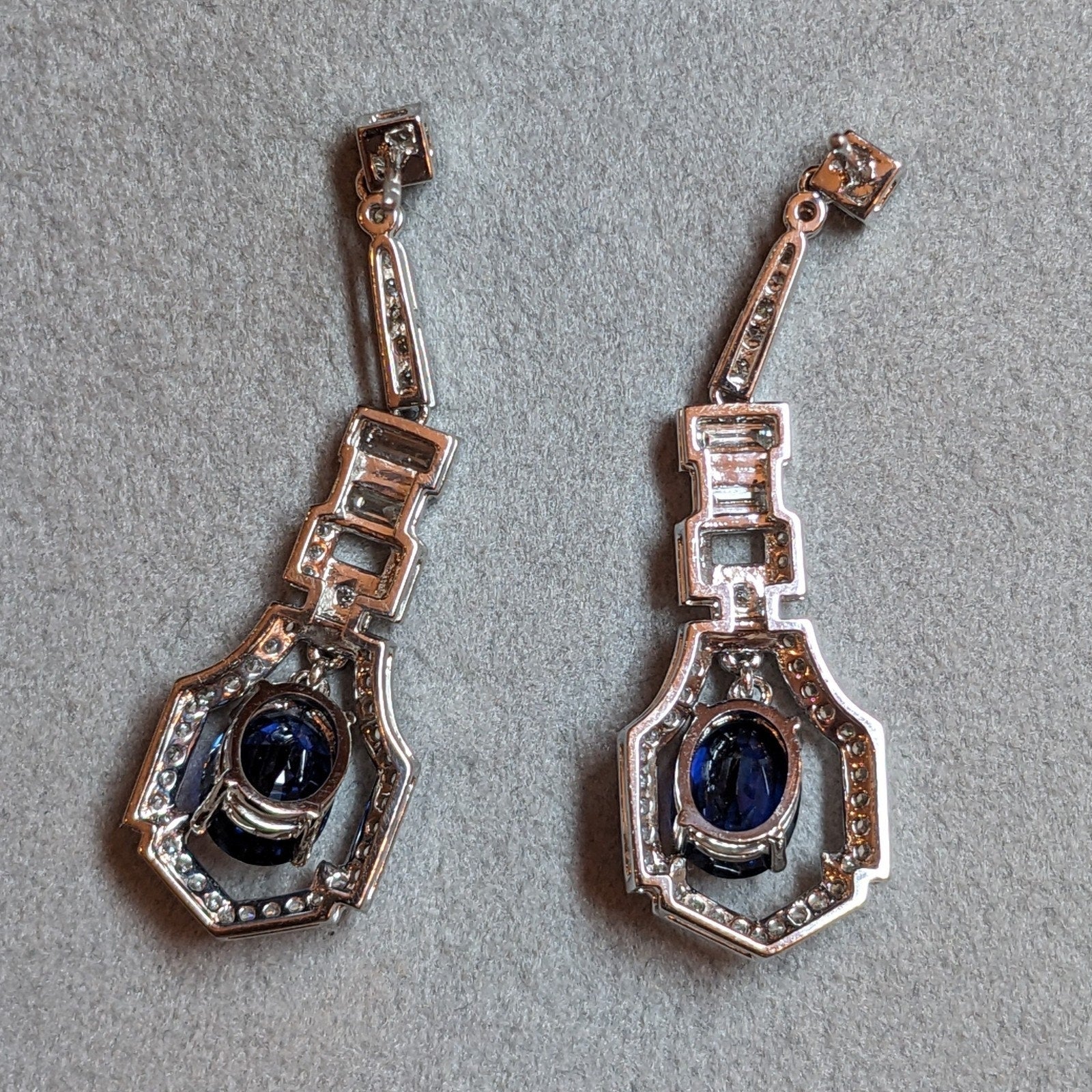 Sapphire and Diamond Dangle Earrings in Platinum & 14k White Gold