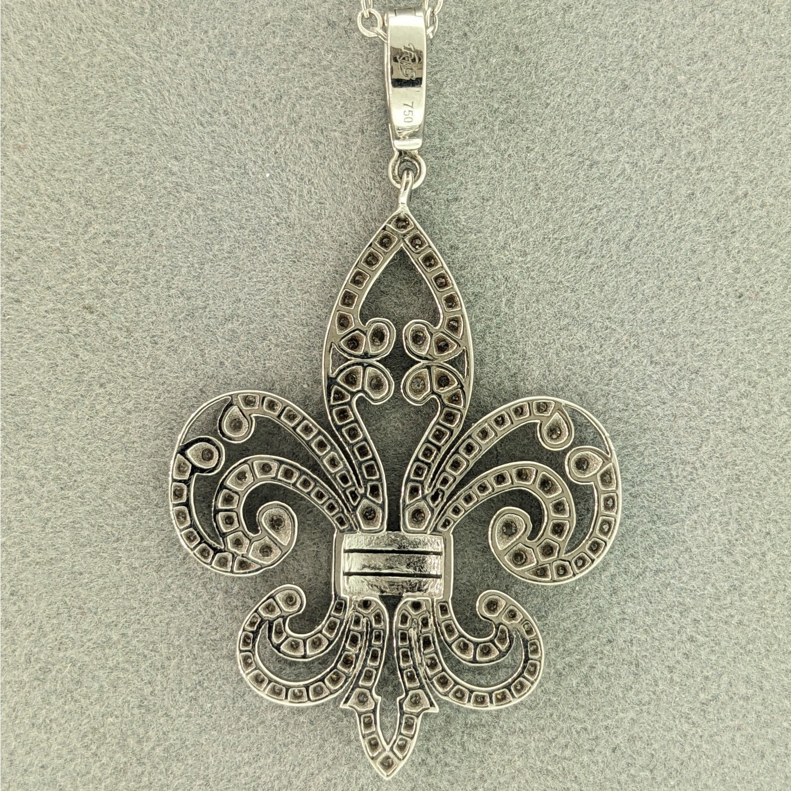 Diamond Fleur de Lis Pendant Necklace in 18k/14k White Gold