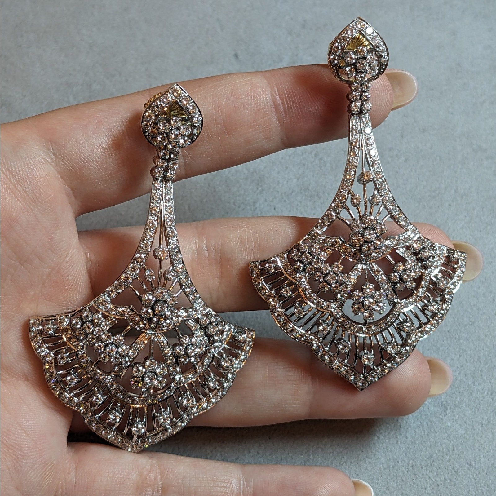Diamond Fan Chandelier Earrings 10.00 cttw in 14k Gold