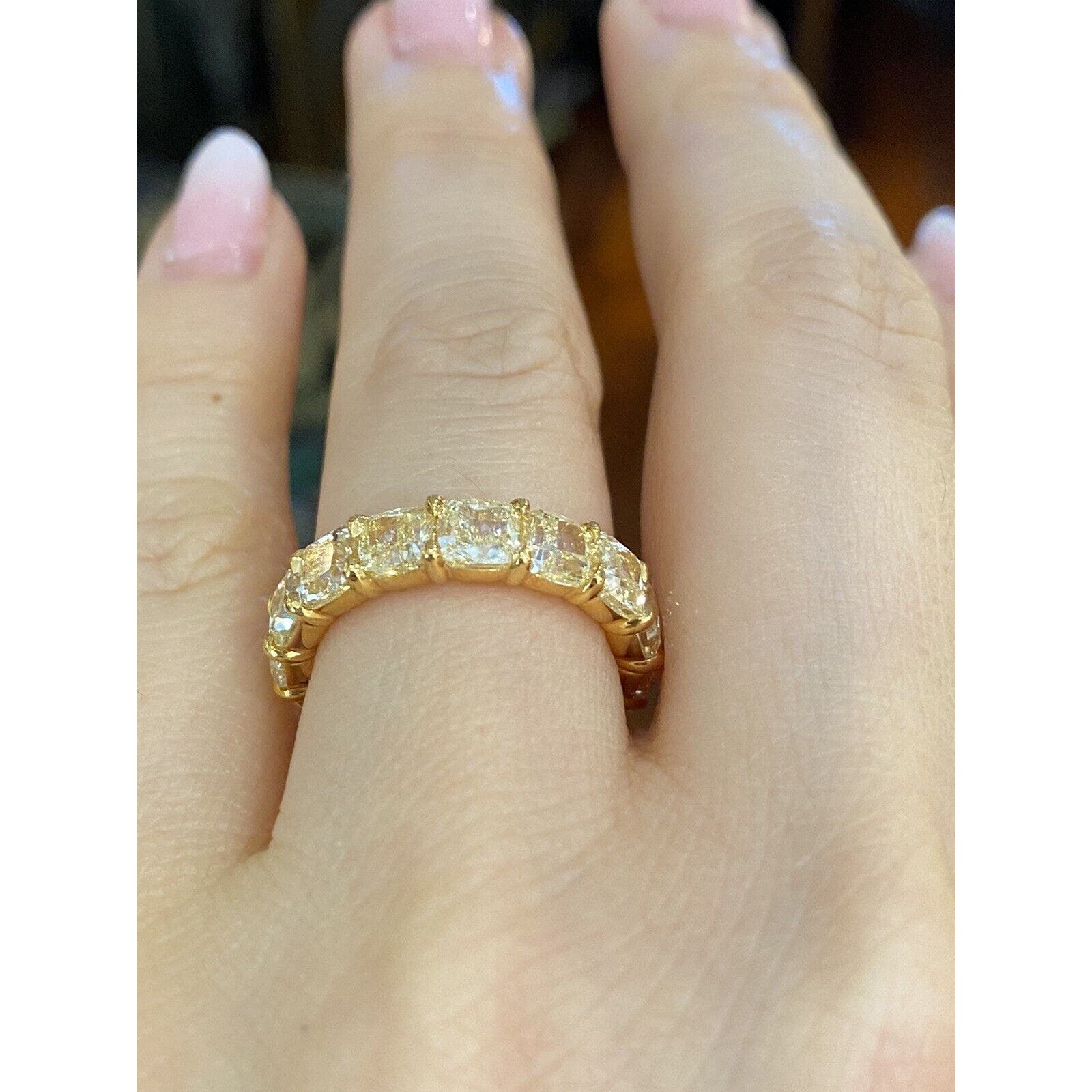 Light Yellow Cushion Diamond Eternity Ring 7.47cts in 18k Yellow Gold - HM2208RI