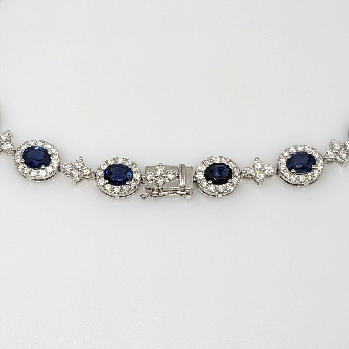 Natural Sapphire & Diamond Y-Drop Necklace in 18k White Gold