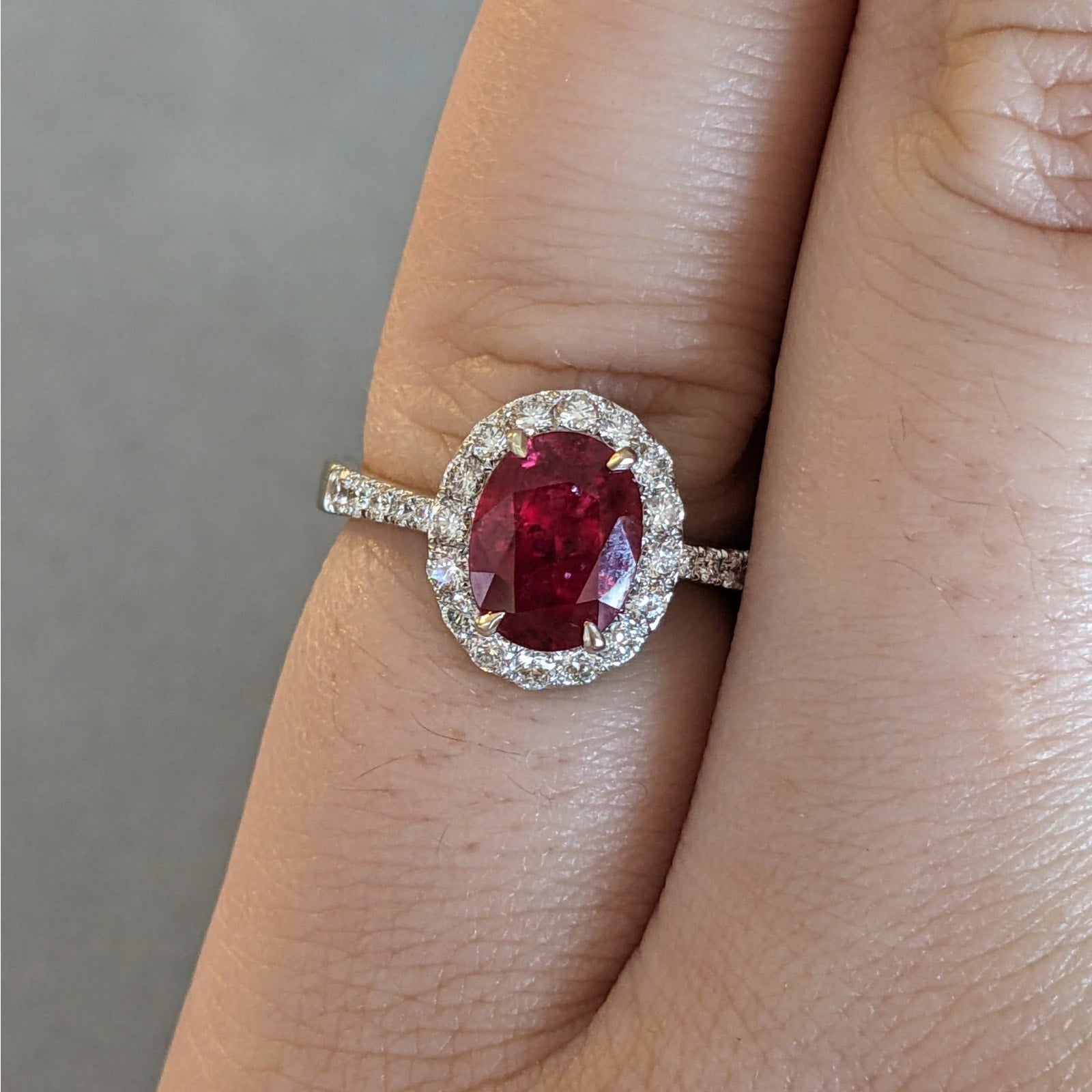 Natural Ruby and Diamond Halo Ring 2.51 cttw in 18K White Gold