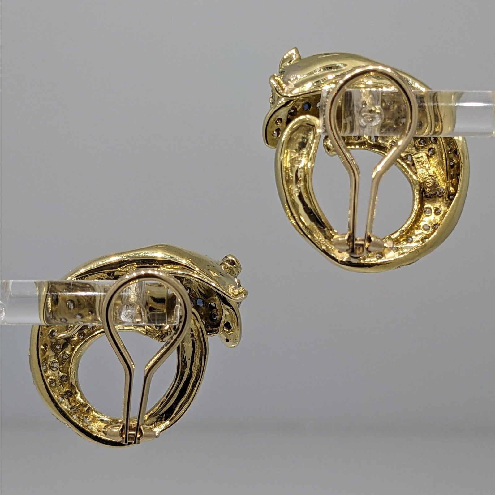 Circle Panther Earrings with Pave Diamonds in 18k & 14k Yellow Gold