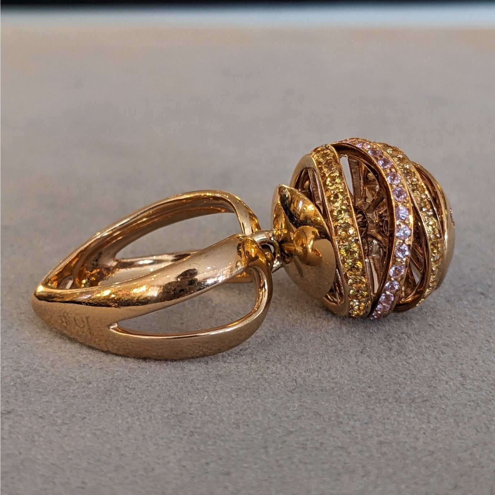 iO Si Italy Pink and Yellow Sapphire Bauble Ring in 18k Yellow Gold
