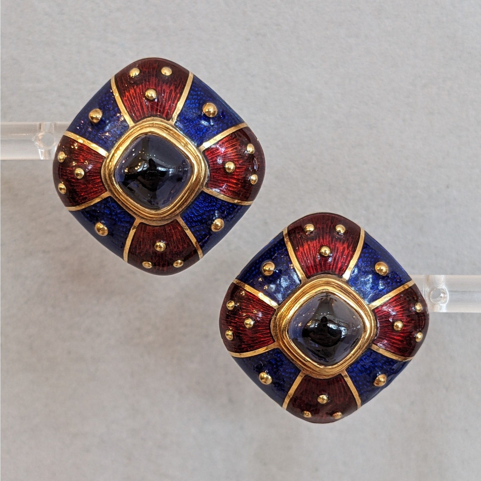 Mavito Enamel and Gemstone Button Earrings in 18k Yellow Gold