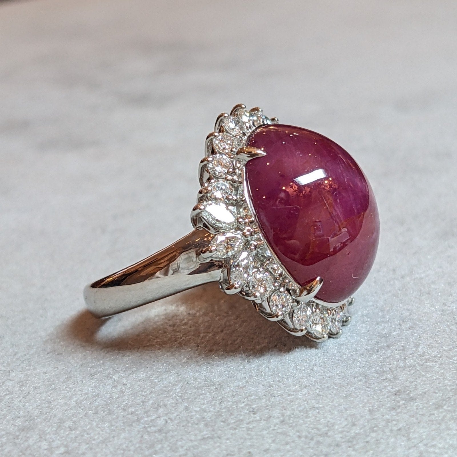 19.91 ct Burma Untreated Star Ruby and Diamond Ring in Platinum