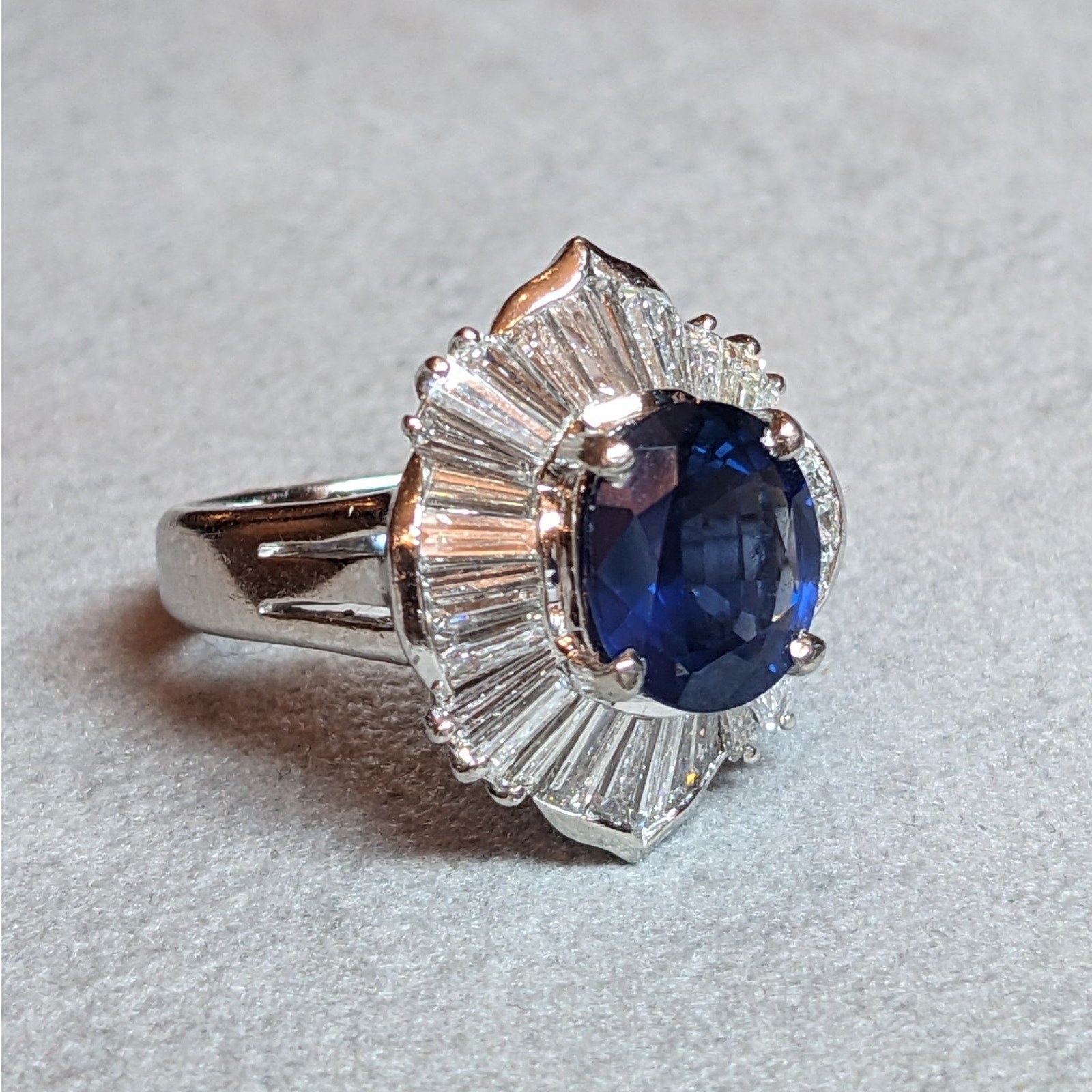 Natural Oval 3.78 ct Sapphire and Diamond Ballerina Ring in Platinum