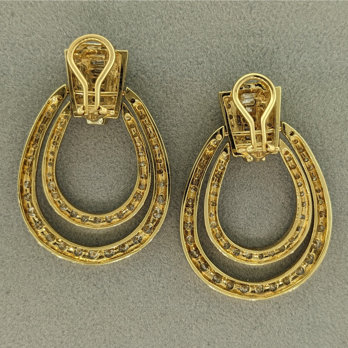 Natural Diamond Double Hoop Door-Knocker Earrings in 18k Yellow Gold
