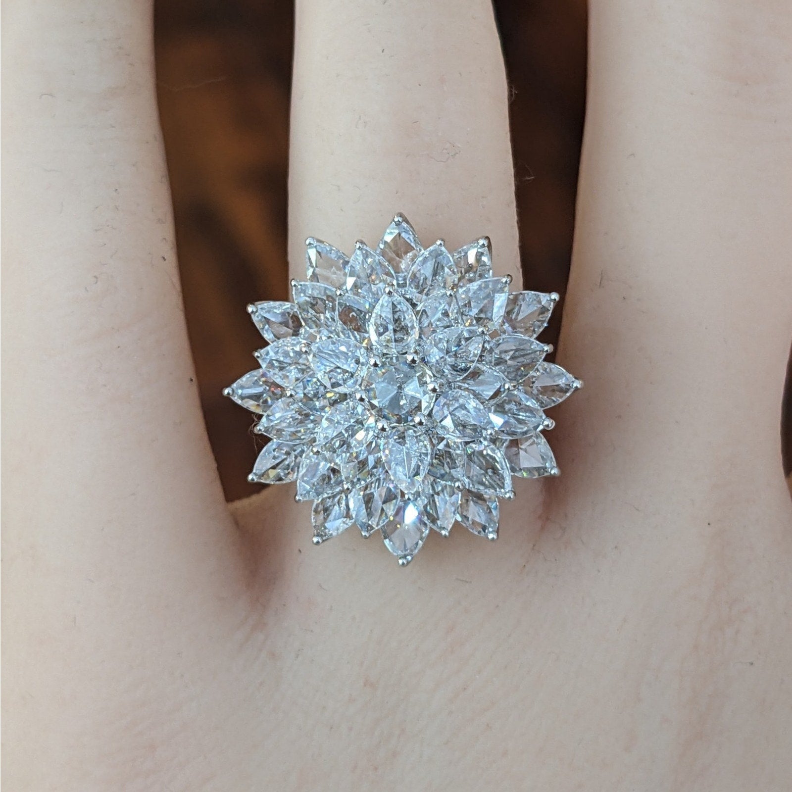 Natural Diamond Flower Cluster Flower Cocktail Ring in 18k White Gold