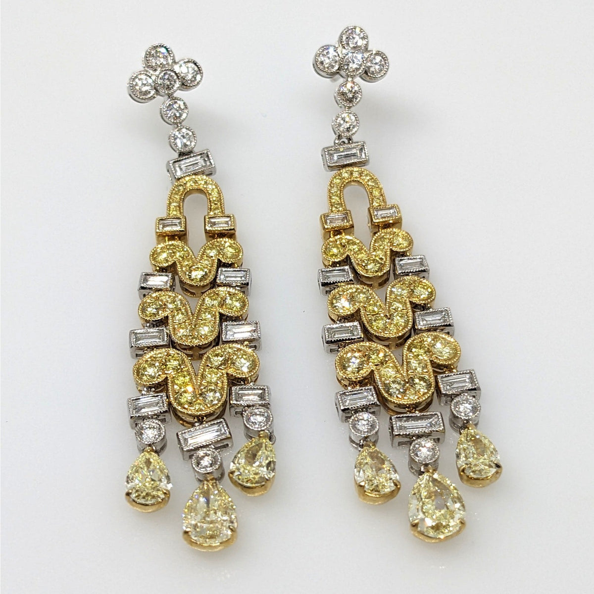 Natural Yellow & White Diamond Chandelier Drop Earrings in 18k Gold