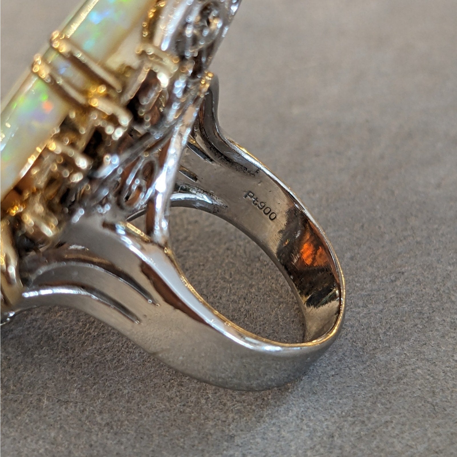 Natural 22.69 ct Opal and Diamond Ring in Platinum and 18k Yellow Gold