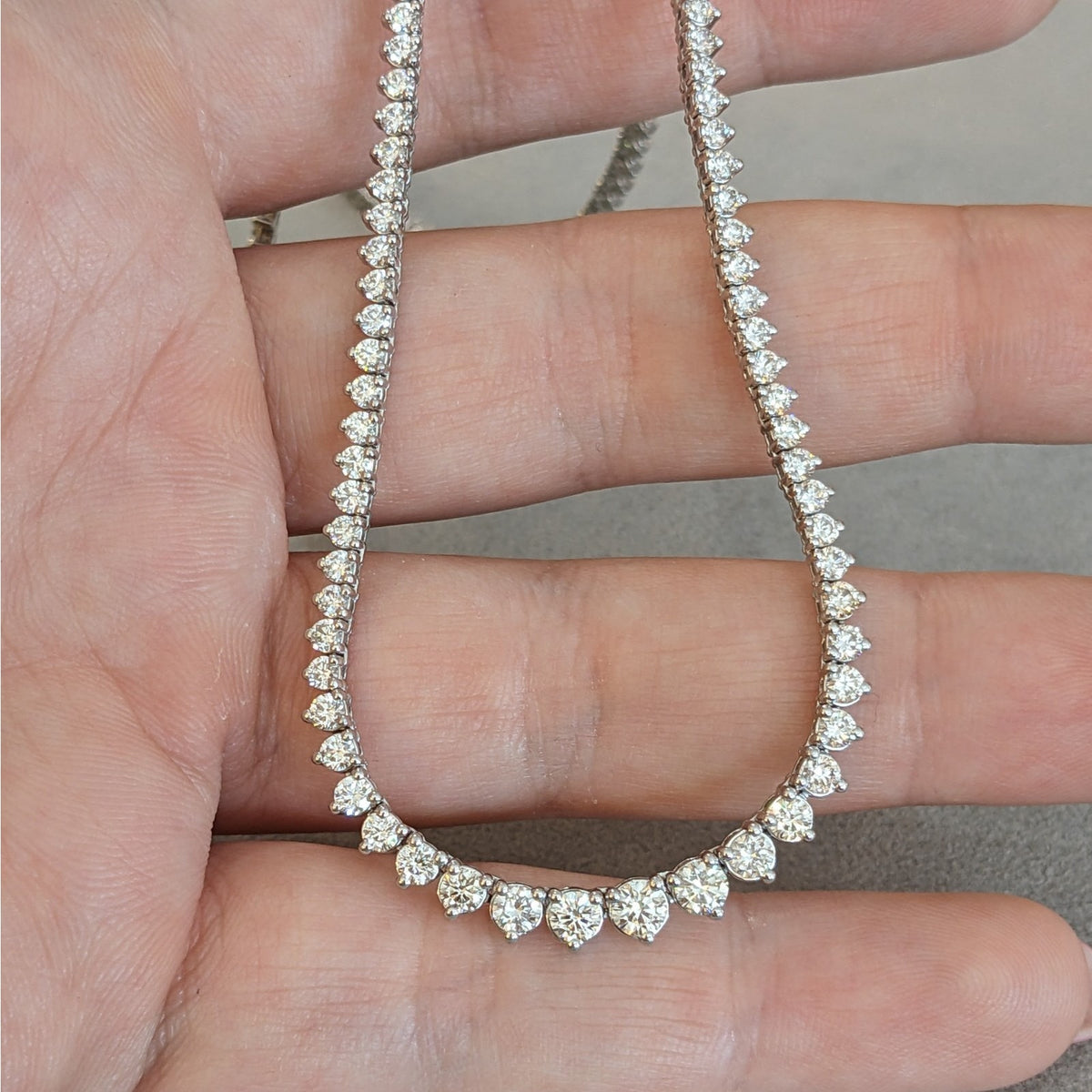 Round Diamond Graduating Tennis Necklace 8.00 ctw in 18k White Gold