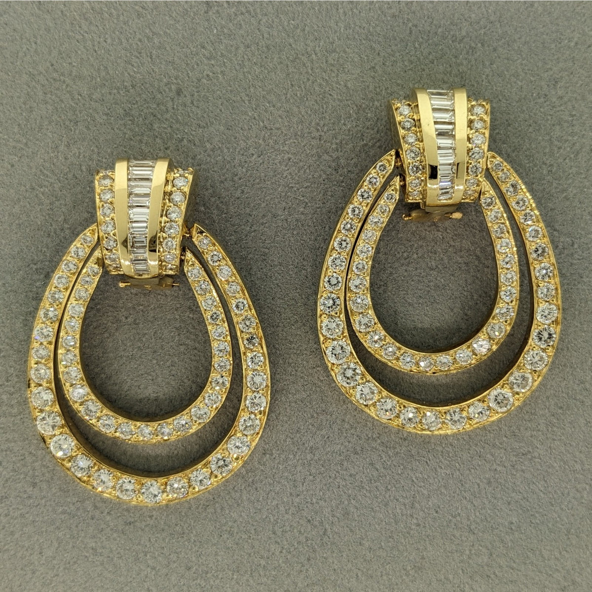 Natural Diamond Double Hoop Door-Knocker Earrings in 18k Yellow Gold