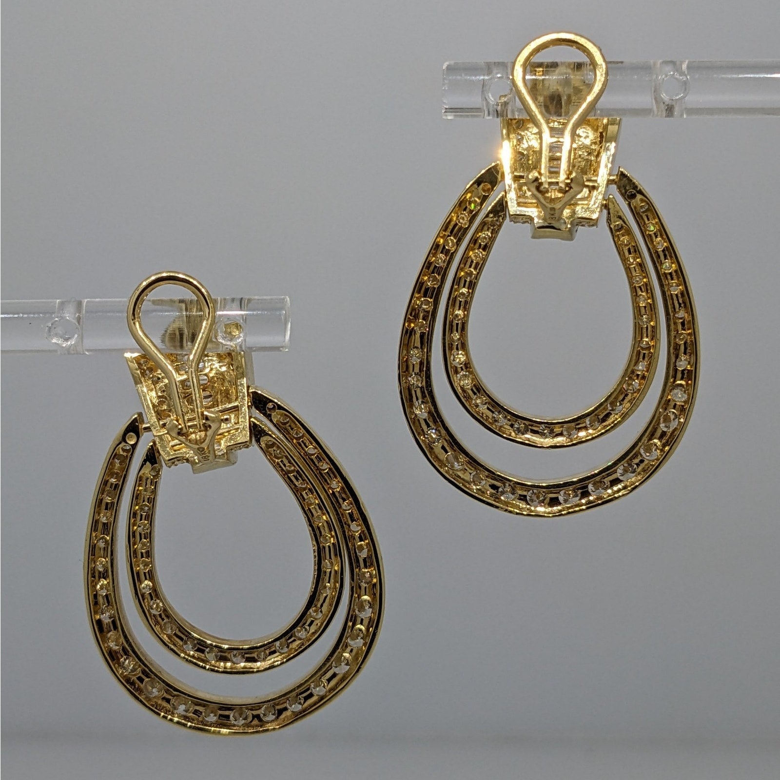 Natural Diamond Double Hoop Door-Knocker Earrings in 18k Yellow Gold