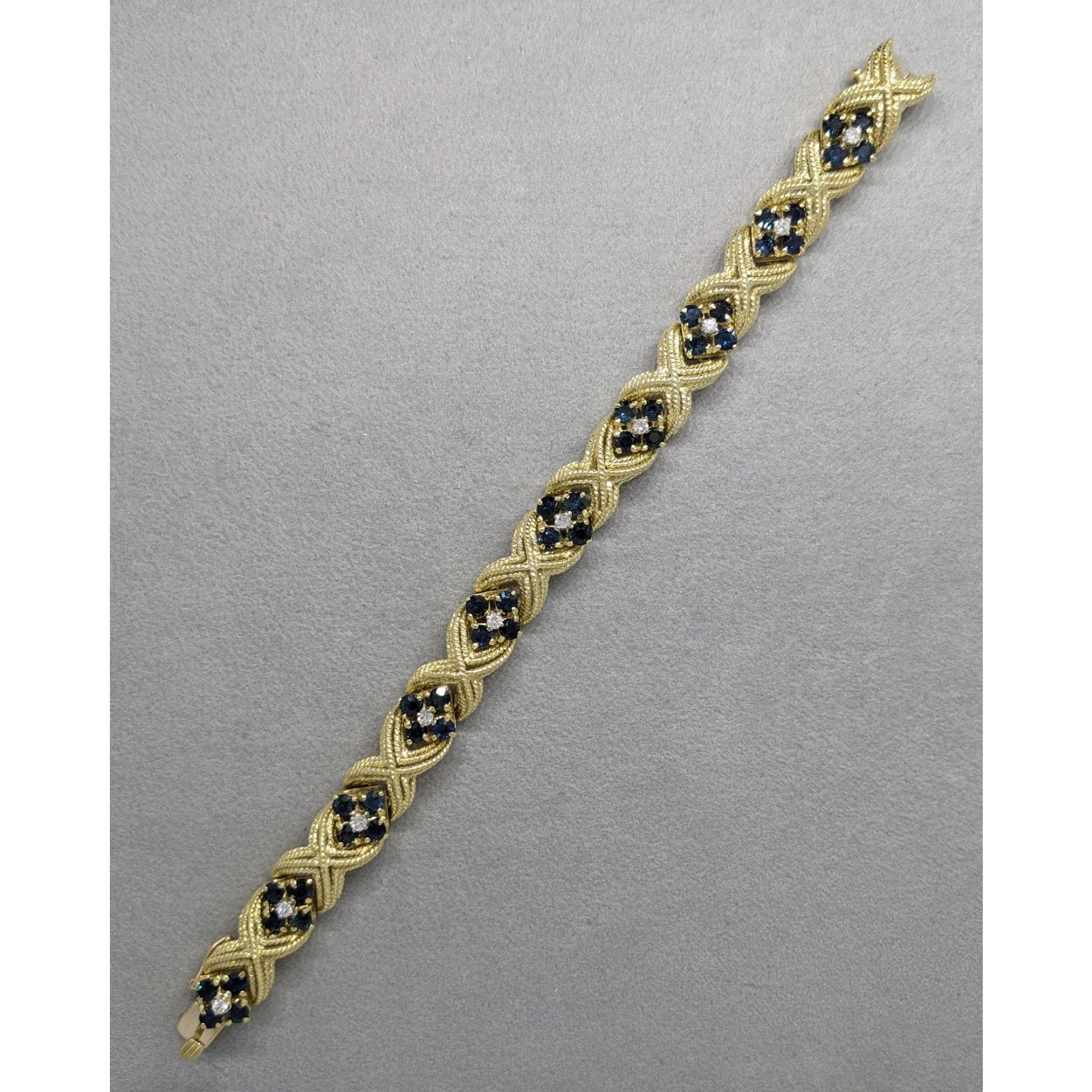 La Triomphe Sapphire and Diamond "X" Bracelet in 18k Yellow Gold