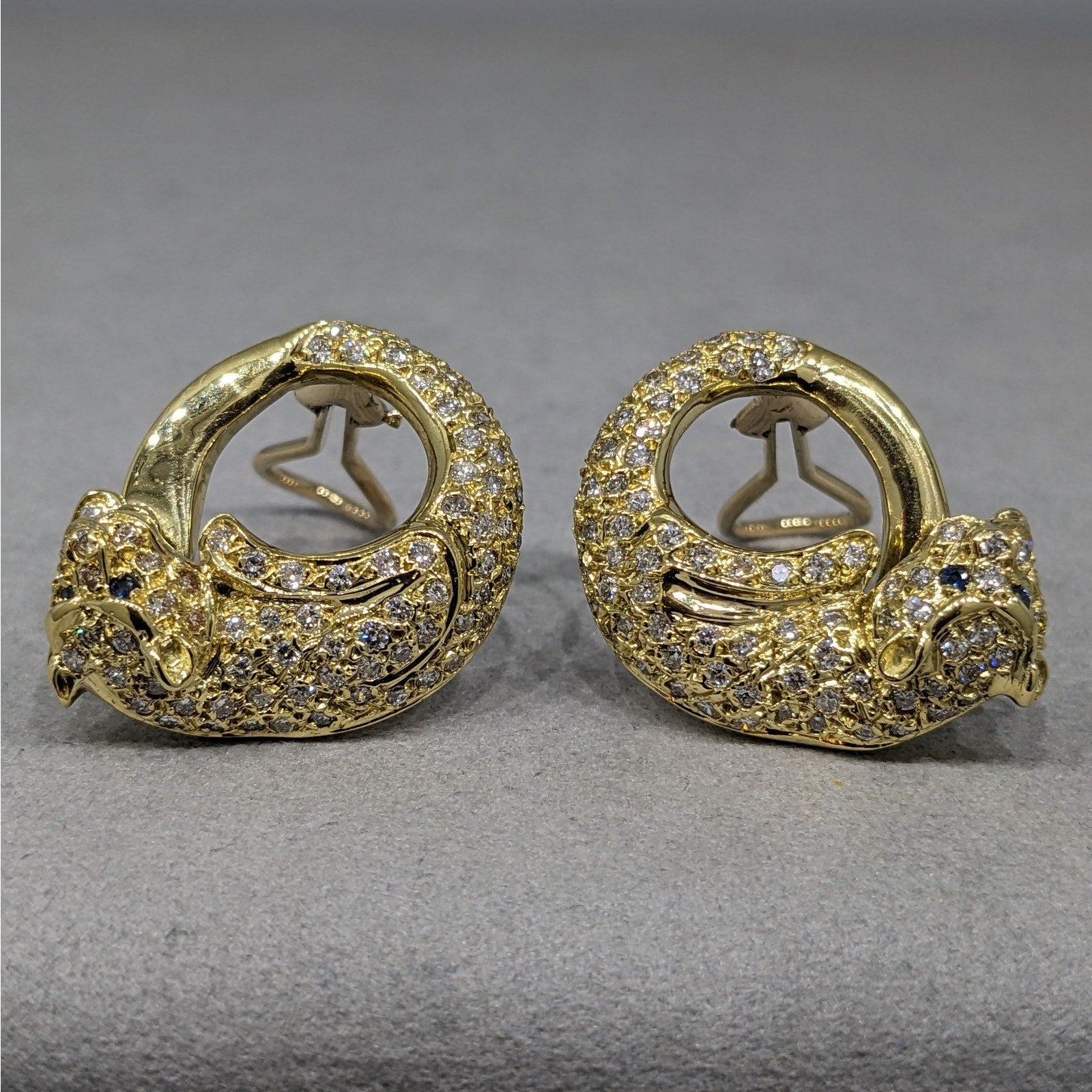 Circle Panther Earrings with Pave Diamonds in 18k & 14k Yellow Gold