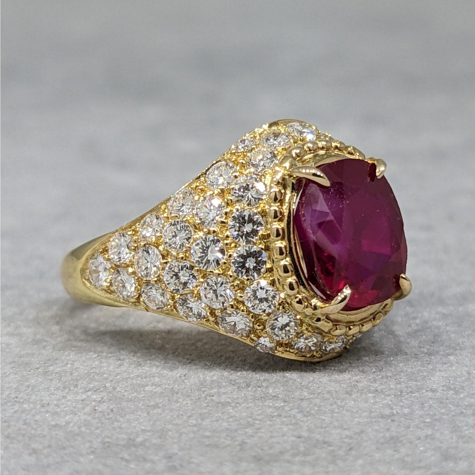 AGL Unheated 3.01 ct Natural Red Ruby in Diamond 18k Yellow Gold Ring