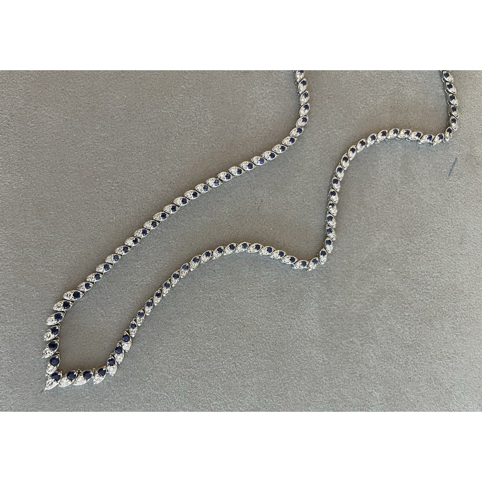 Natural Blue Sapphire and Diamond V Choker Necklace in Platinum