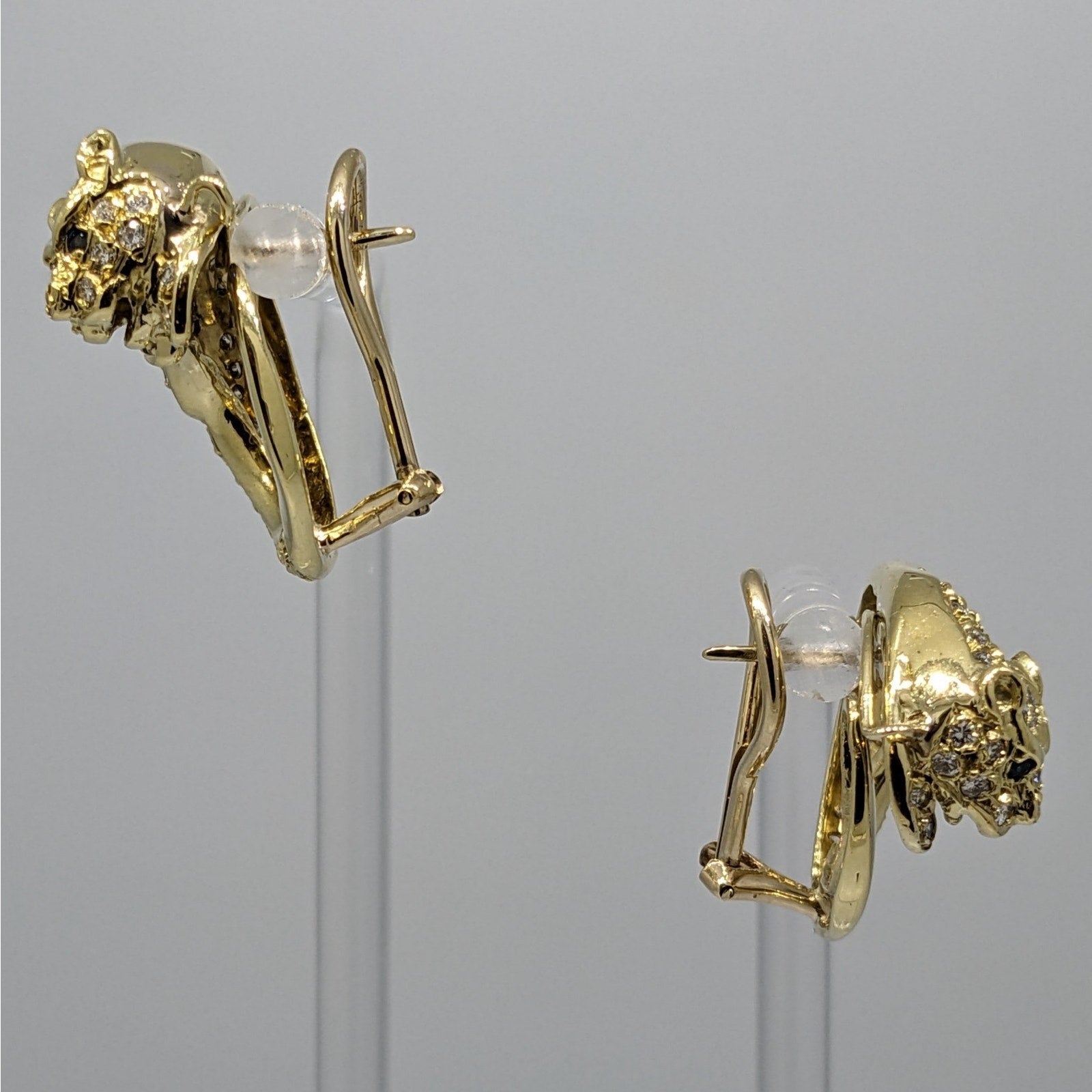 Circle Panther Earrings with Pave Diamonds in 18k & 14k Yellow Gold