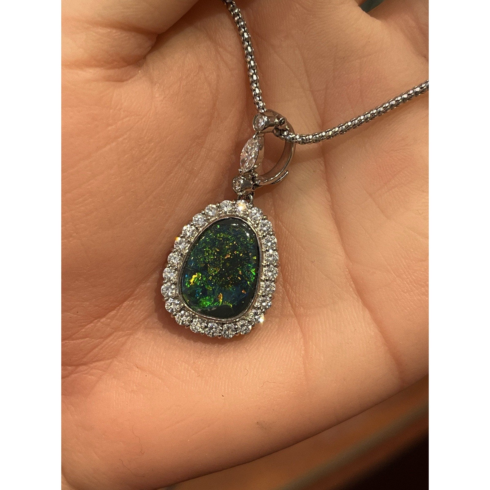 Black Opal 4.15 ct and Diamond Pendant Necklace in Platinum
