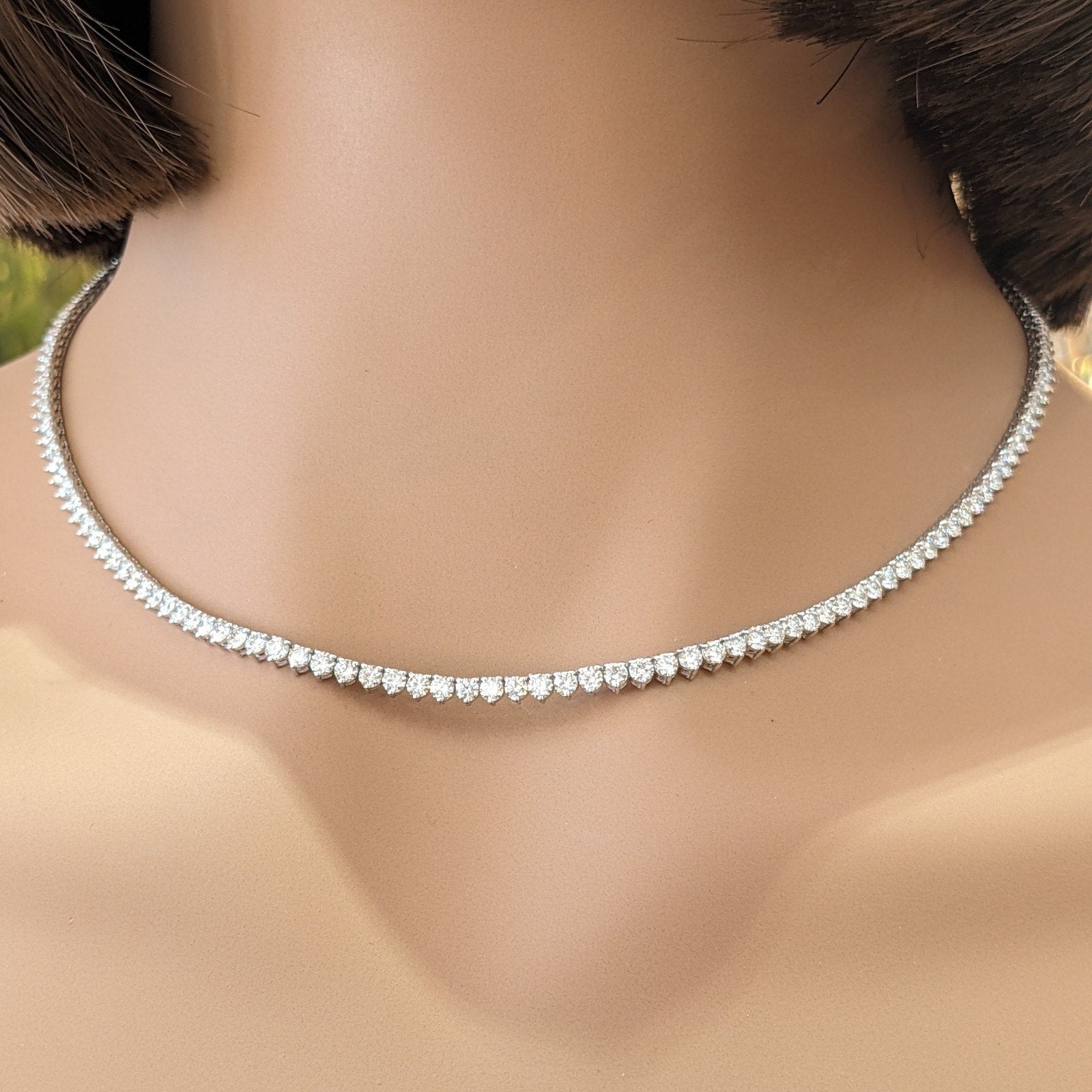 Natural Diamond Tennis Necklace in 14k White Gold 7.62cttw 16.5 in.