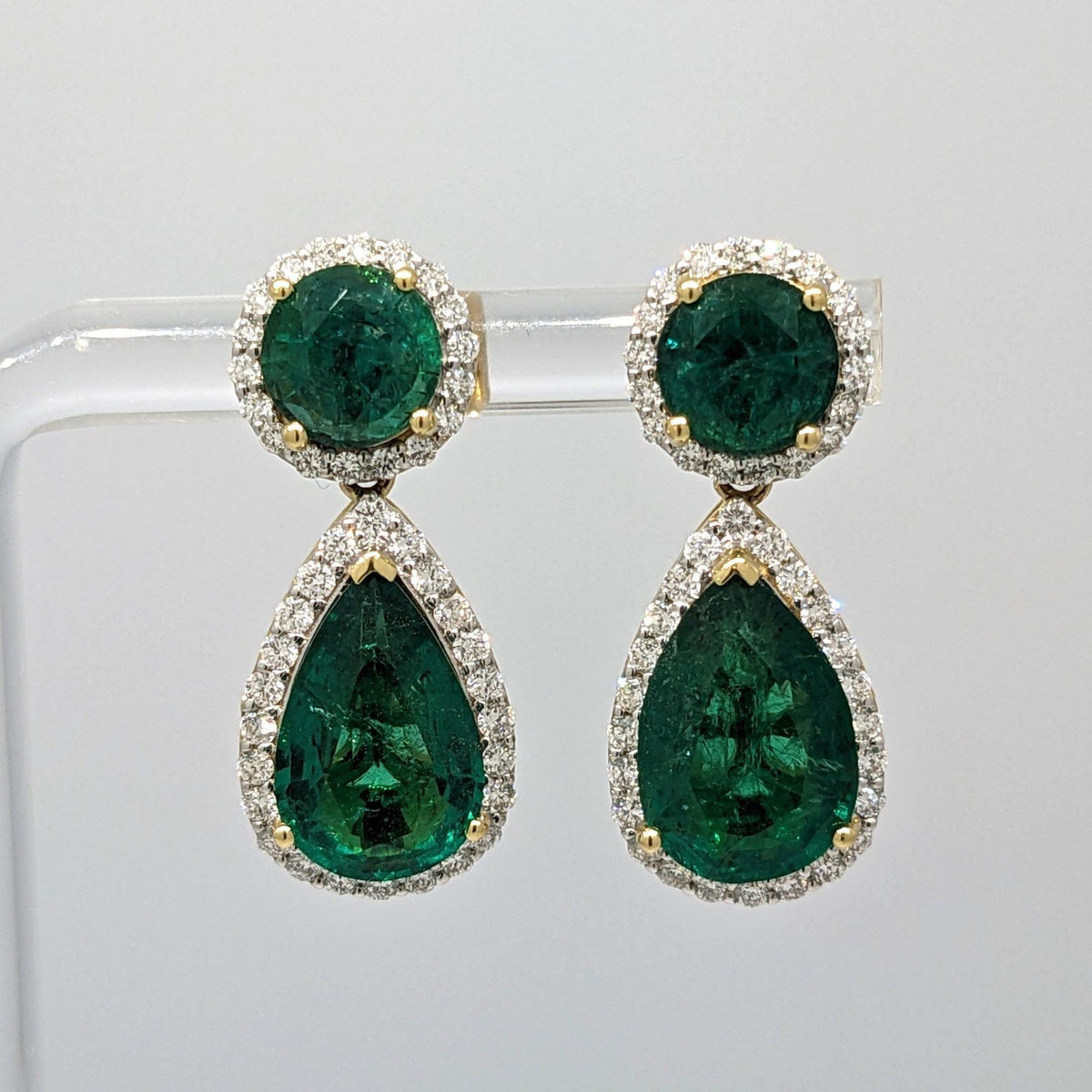 GIA Emerald and Diamond Drop Earrings in 18k White & Yellow Gold