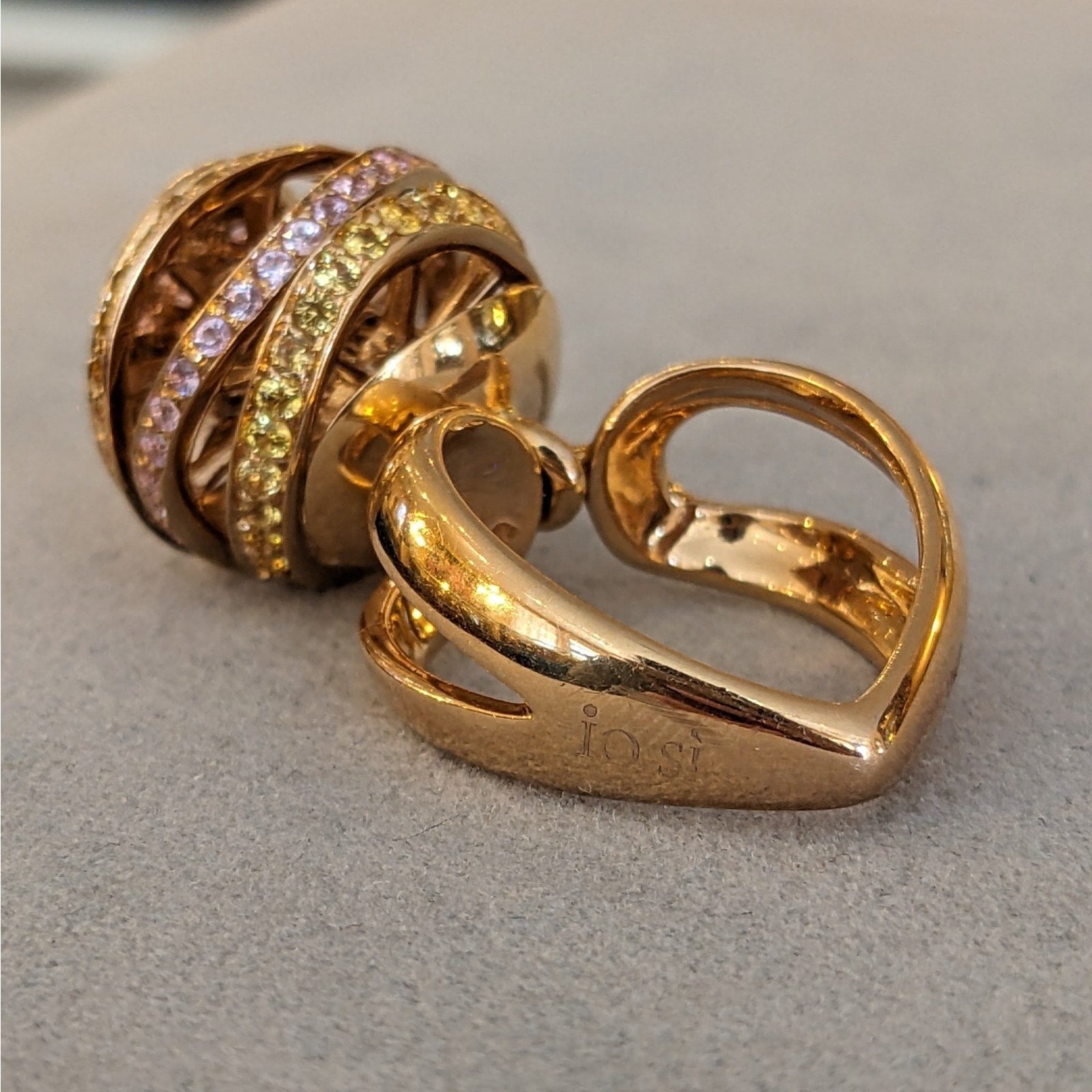 iO Si Italy Pink and Yellow Sapphire Bauble Ring in 18k Yellow Gold