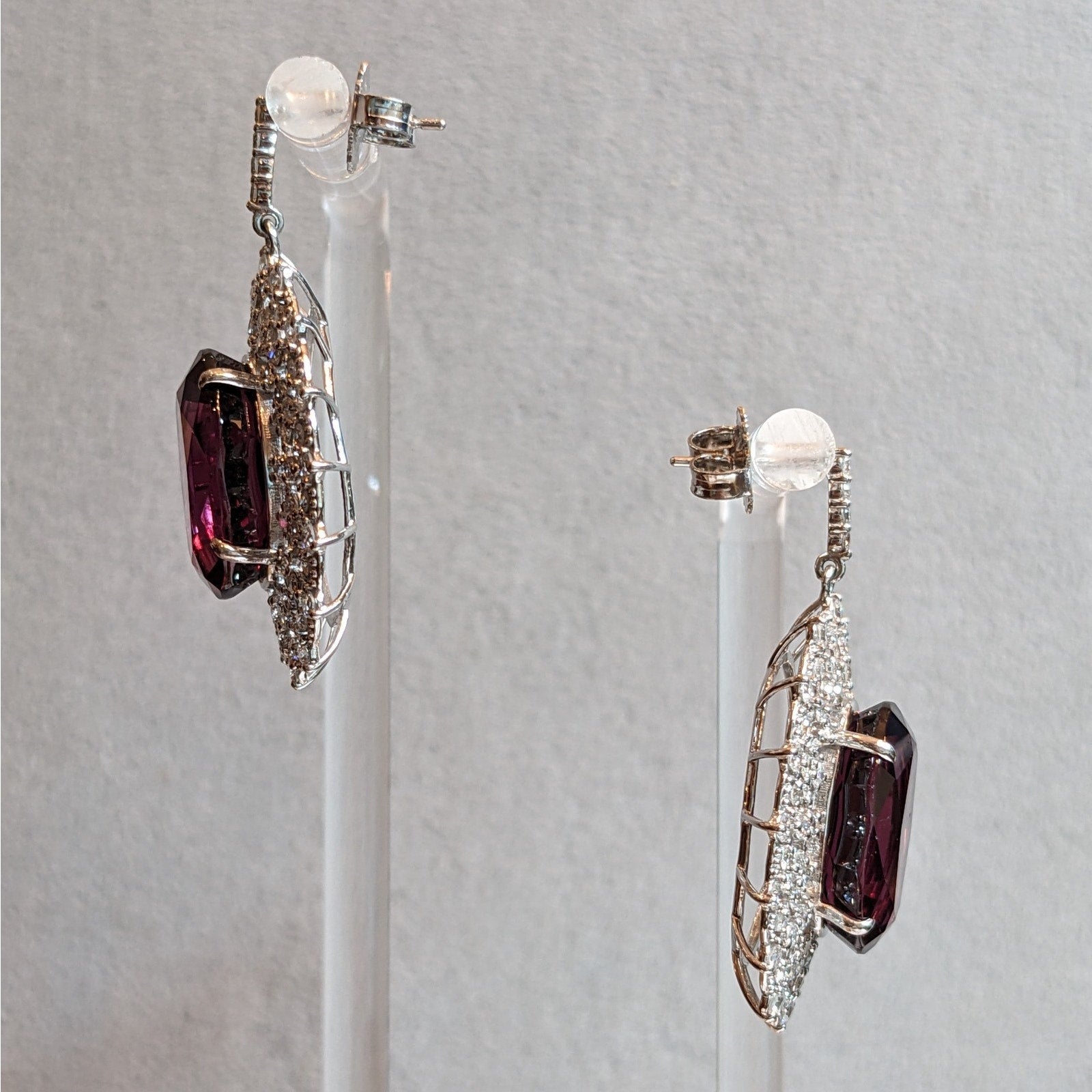 24.54 ct Oval Garnet and Diamond Dangle Earrings in Platinum