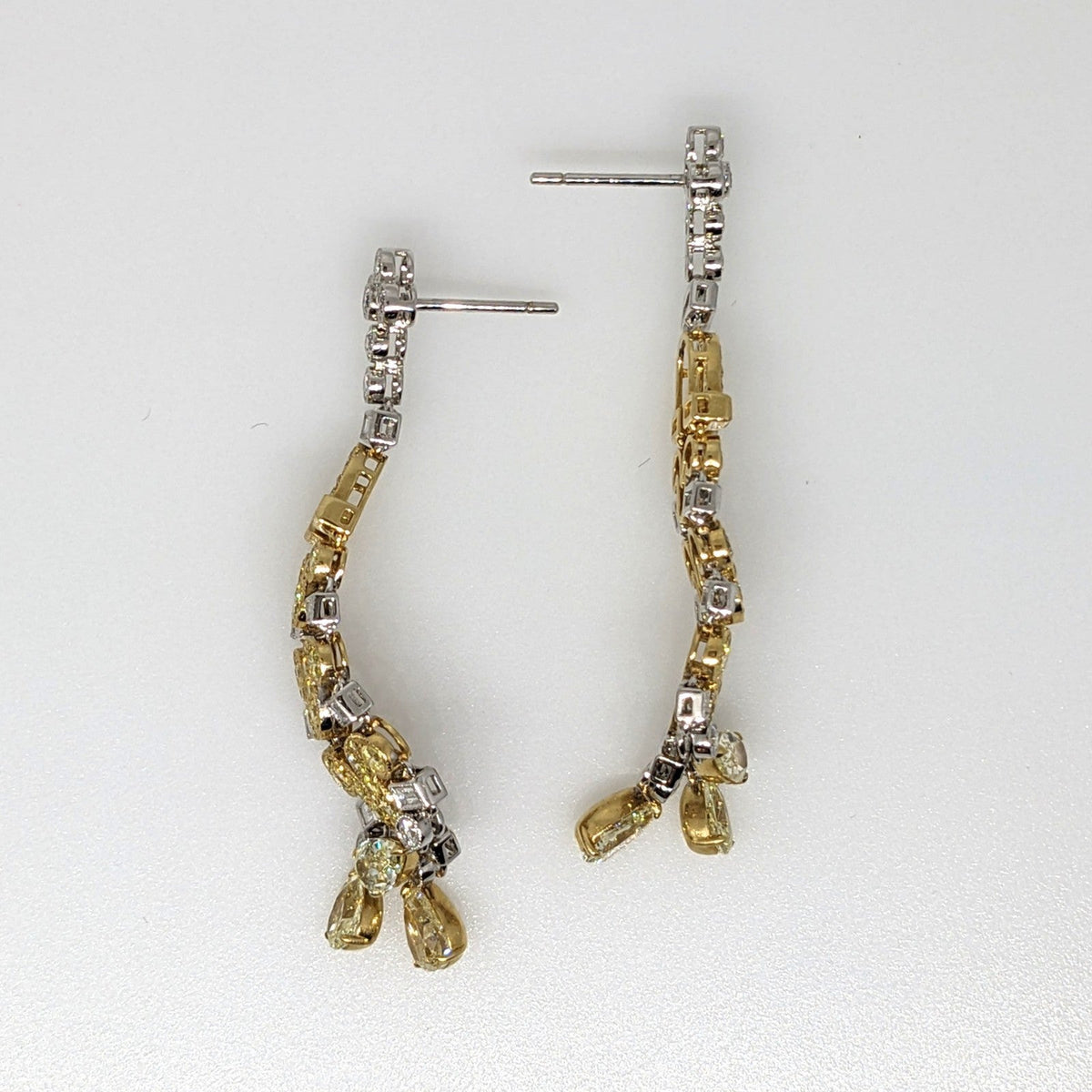 Natural Yellow & White Diamond Chandelier Drop Earrings in 18k Gold