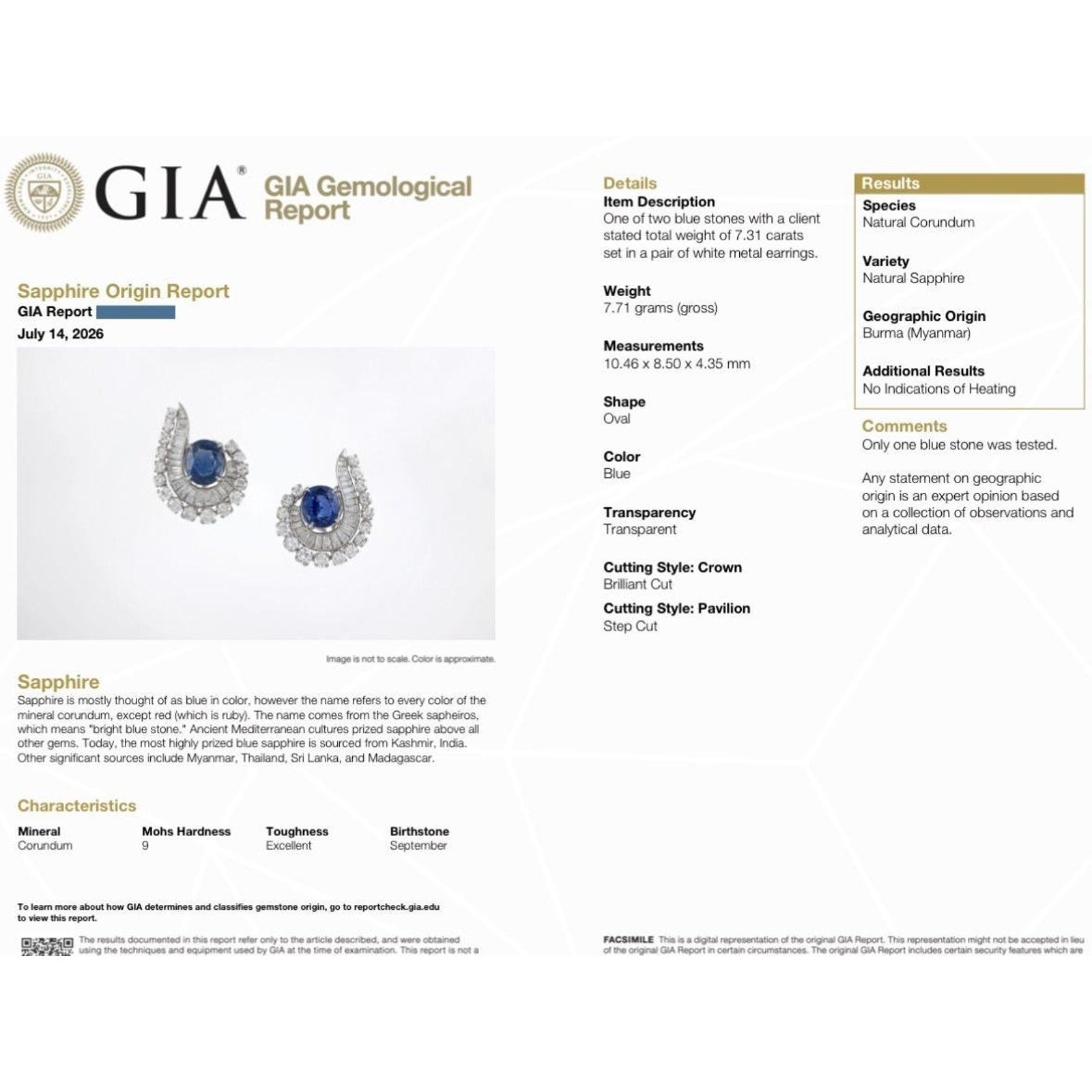 GIA Unheated Burma Sapphires and Diamond Vintage Earrings in Plat/White Gold