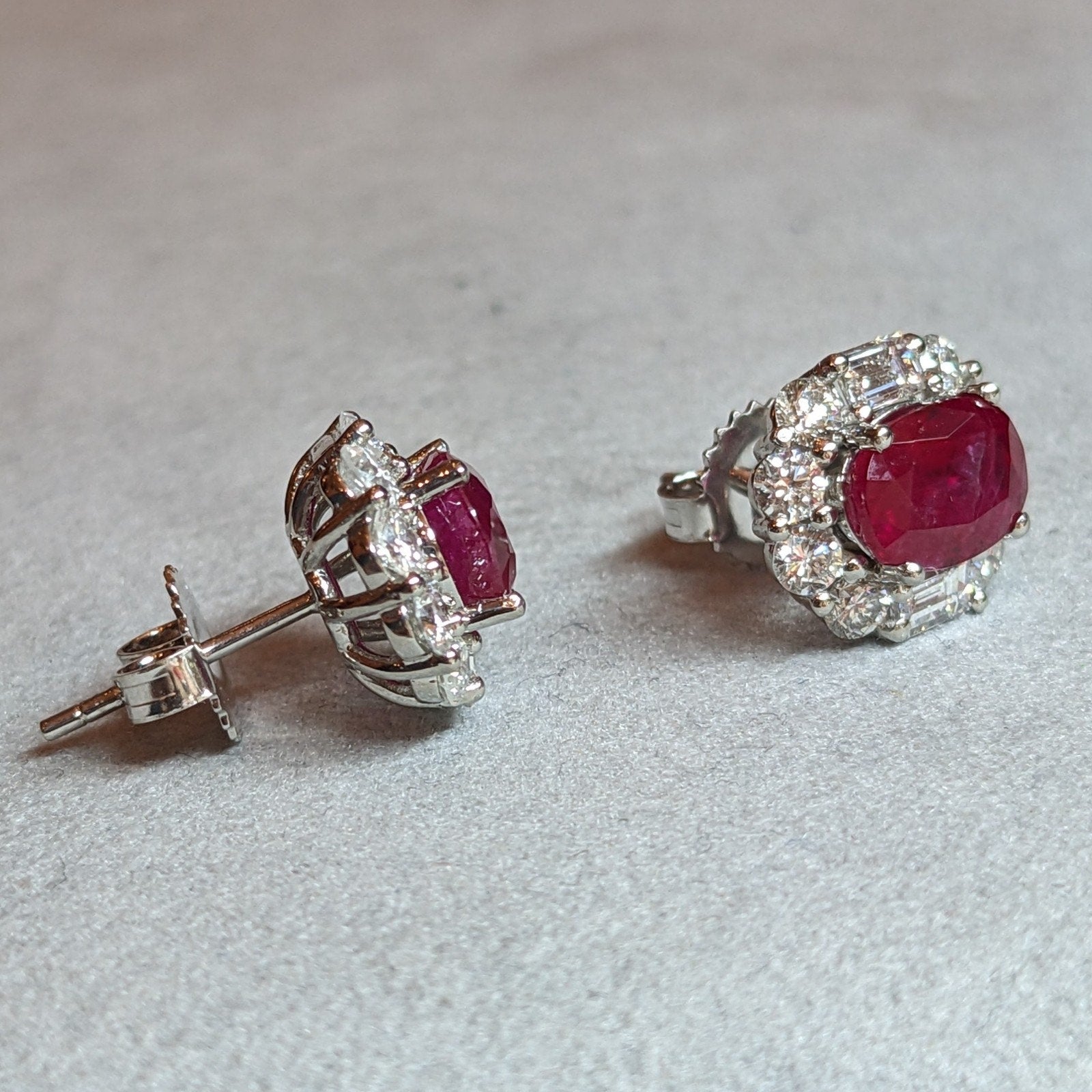 GIA Natural Burma Ruby Oval Stud Earrings with Diamonds in Platinum/18k-HM2763IB