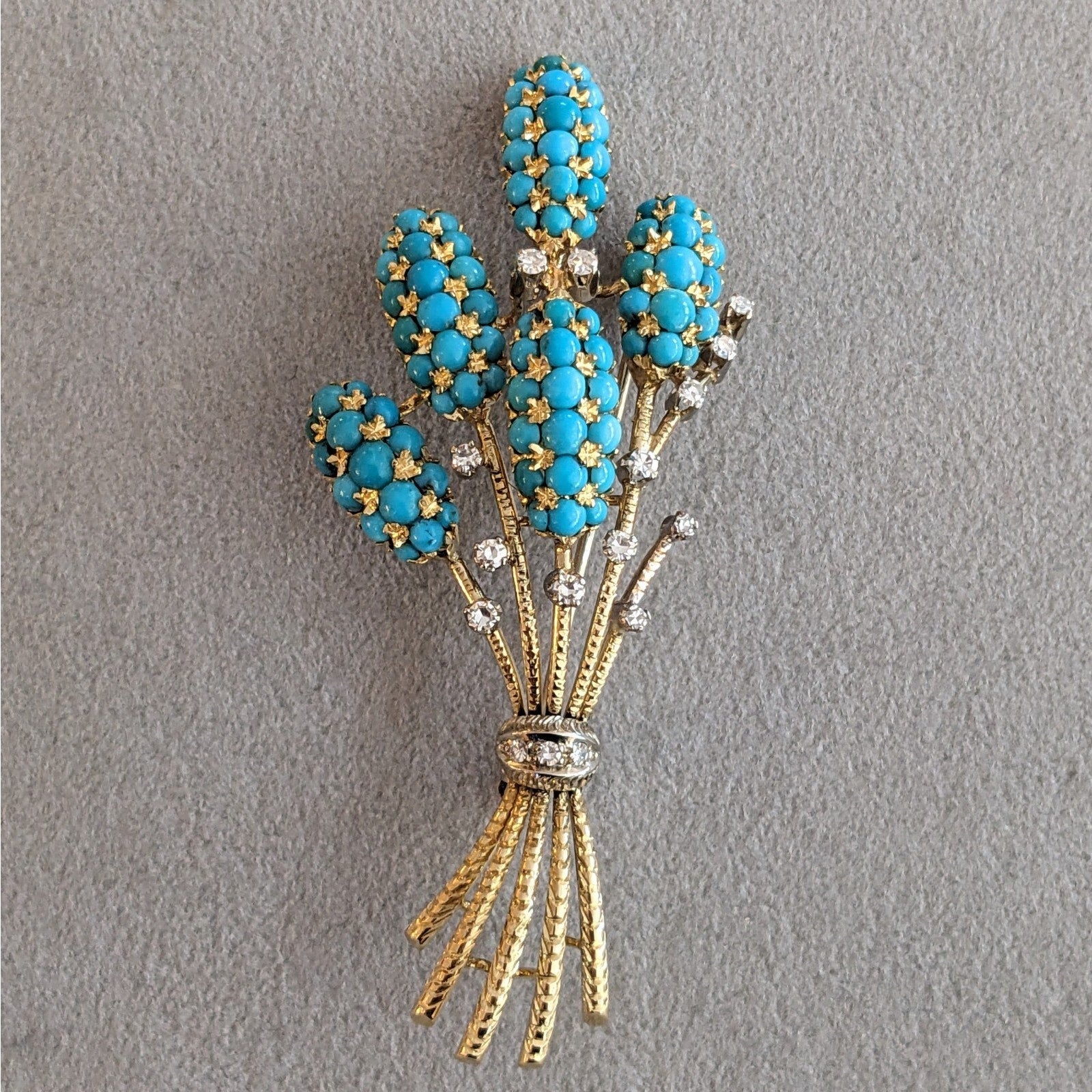 Vintage Turquoise and Diamond Pin/Brooch in 18k Yellow & White Gold - HM2690SZ