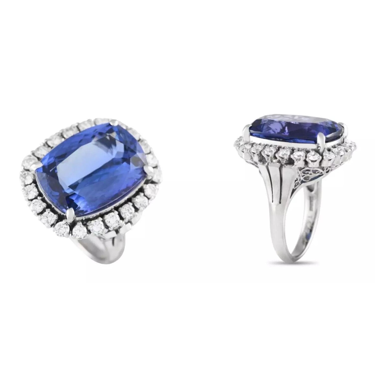 GIA 14.47 ct Tanzanite and Diamond Cocktail Ring in Platinum