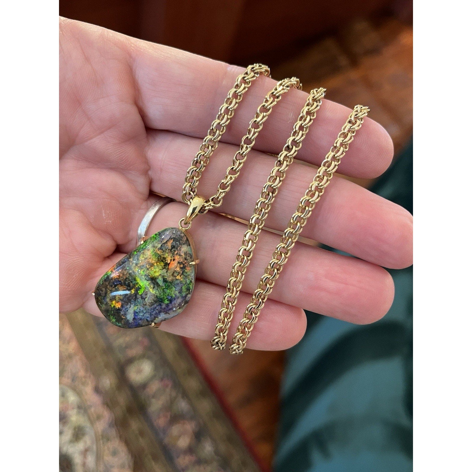 22.31 ct Boulder Opal Pendant Necklace in 18k/14k Yellow Gold