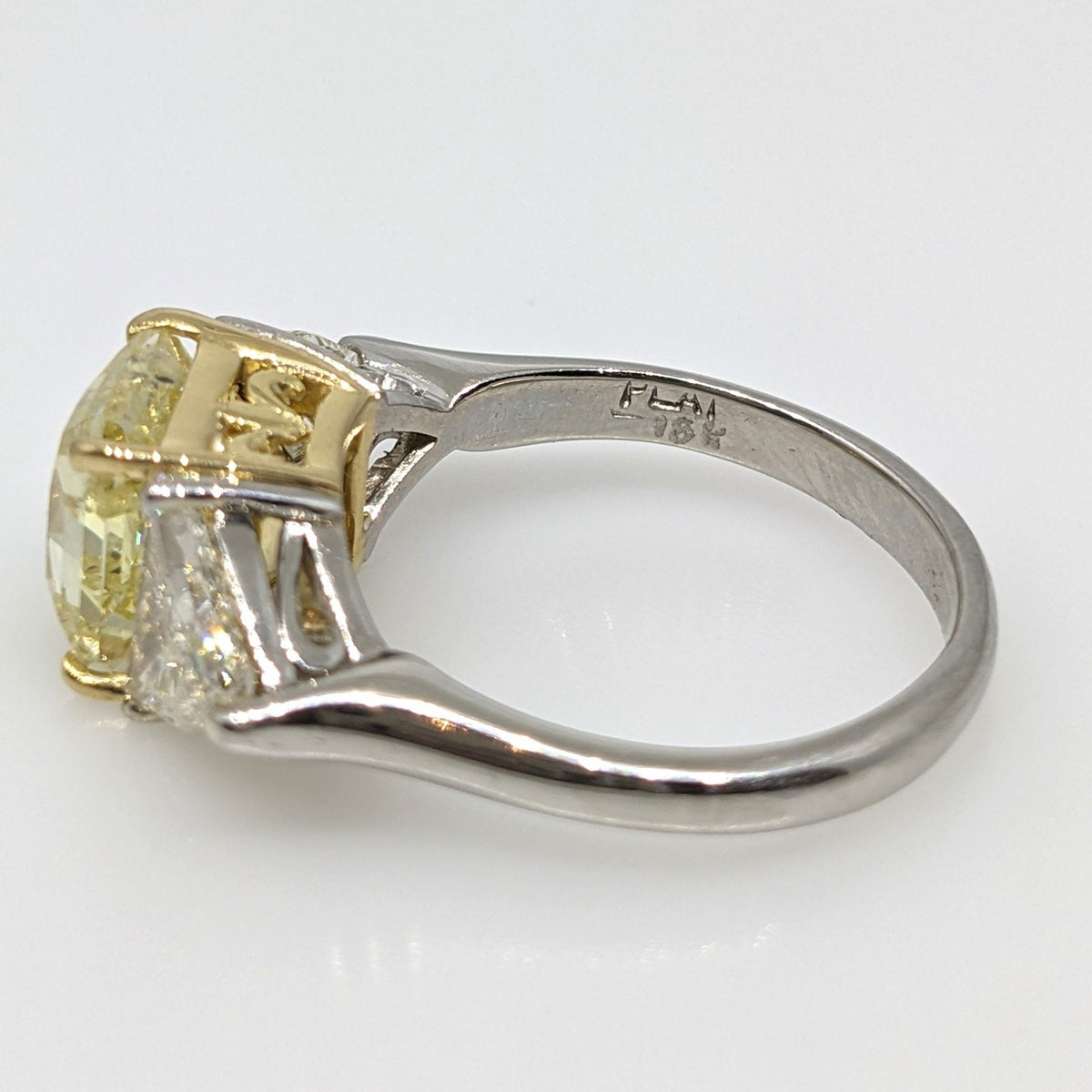 GIA Fancy Yellow Radiant 3.22ct Three-Stone Diamond Ring in Plat/18k