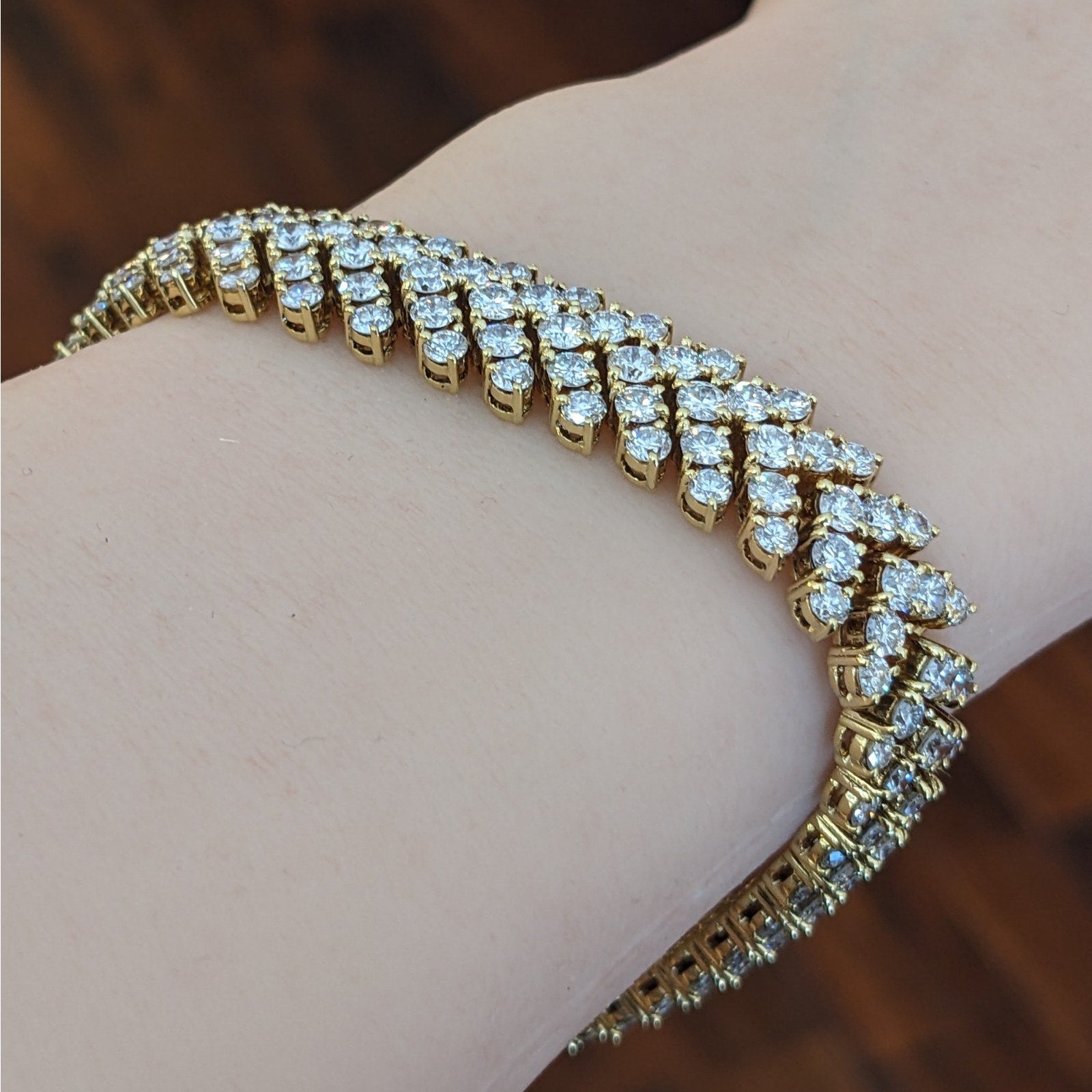 Round Diamond Wide Chevron Bracelet 11.5 ctw in 18k Yellow Gold
