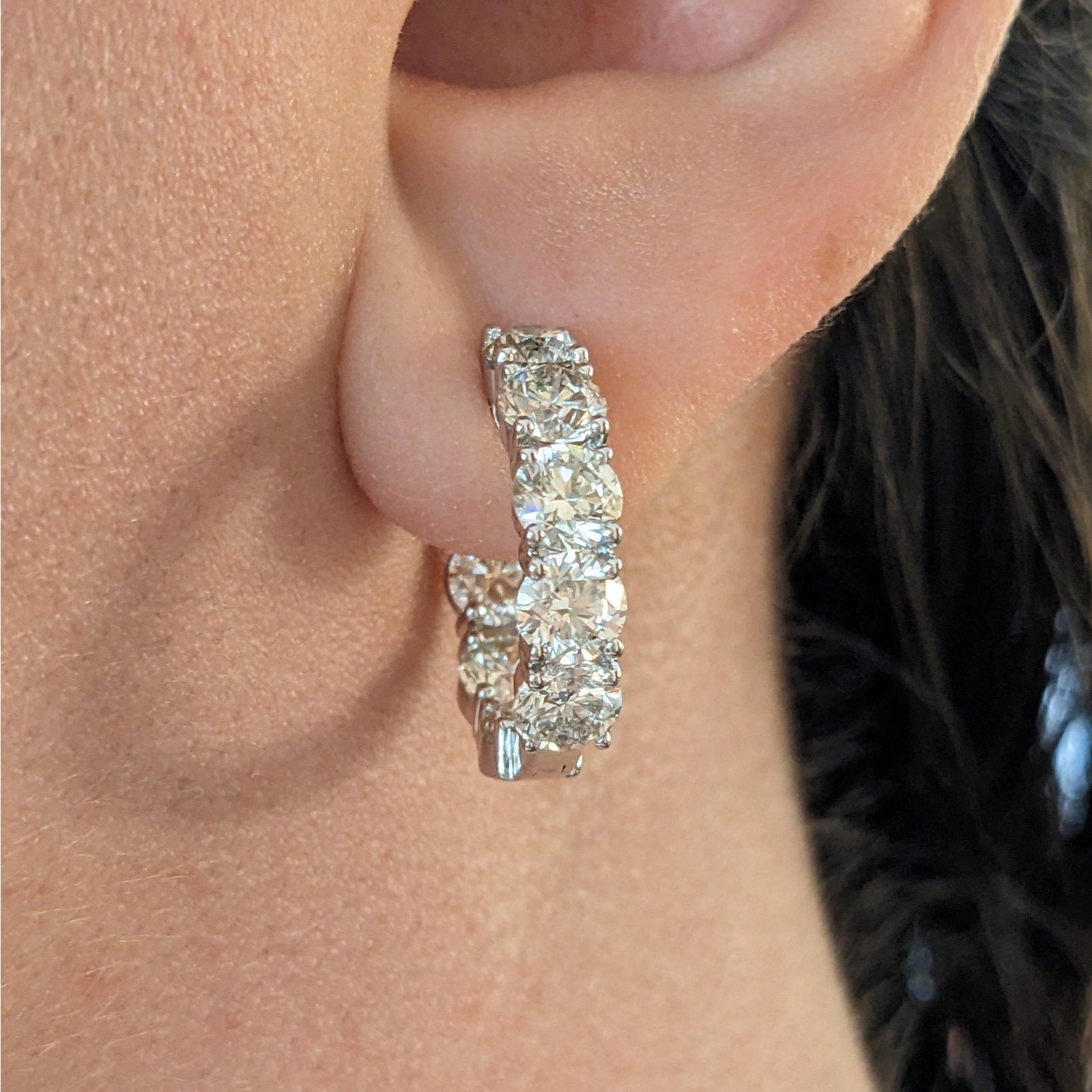 Natural Diamond 8.12 cttw Inside Out Hoop Earrings in 18k White Gold