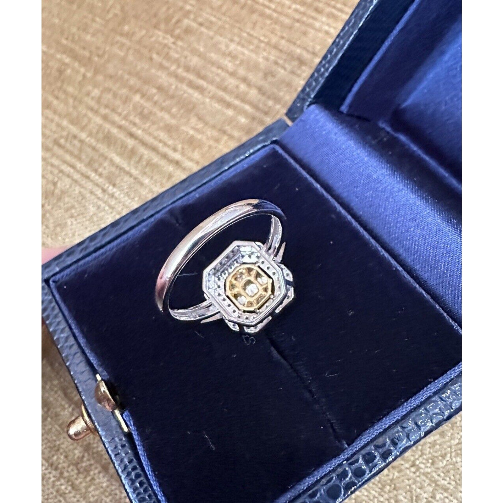 Natural Yellow and White Diamond Illusion set Ring in 18k White Gold