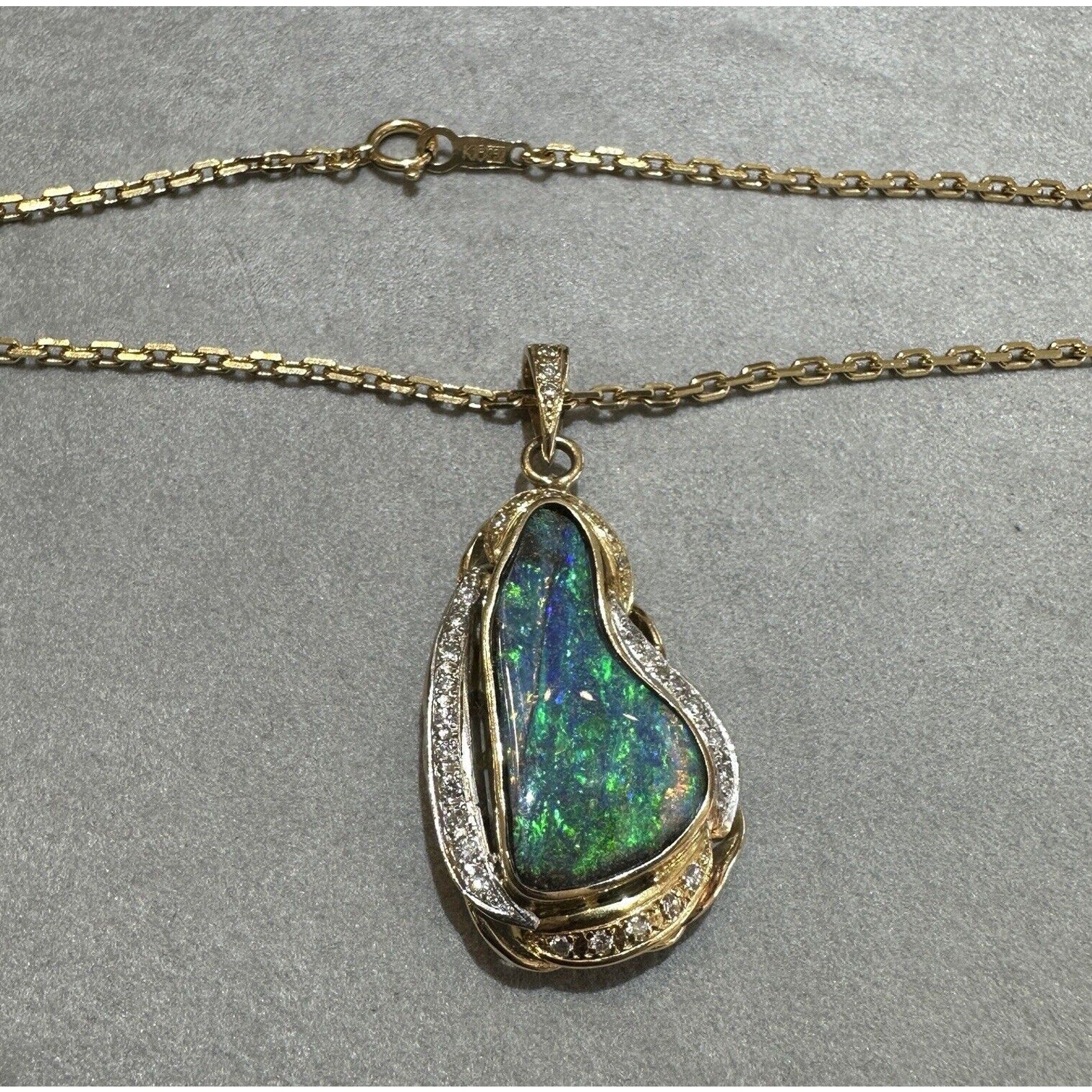 Boulder Opal & Diamond Pendant Necklace in 18k Yellow Gold