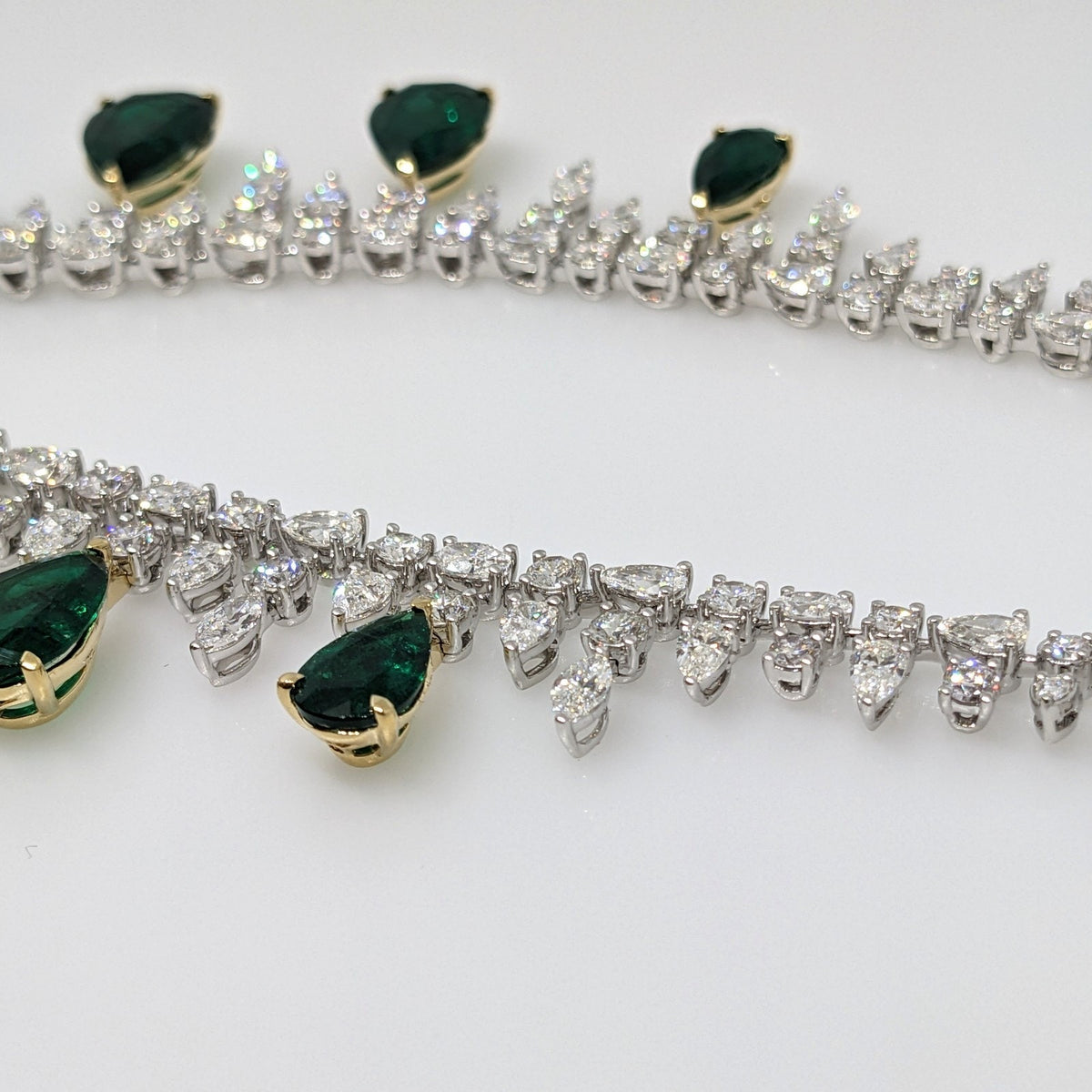 AGL Emerald & Diamond Fringe Bib Statement Necklace in 18k White Gold