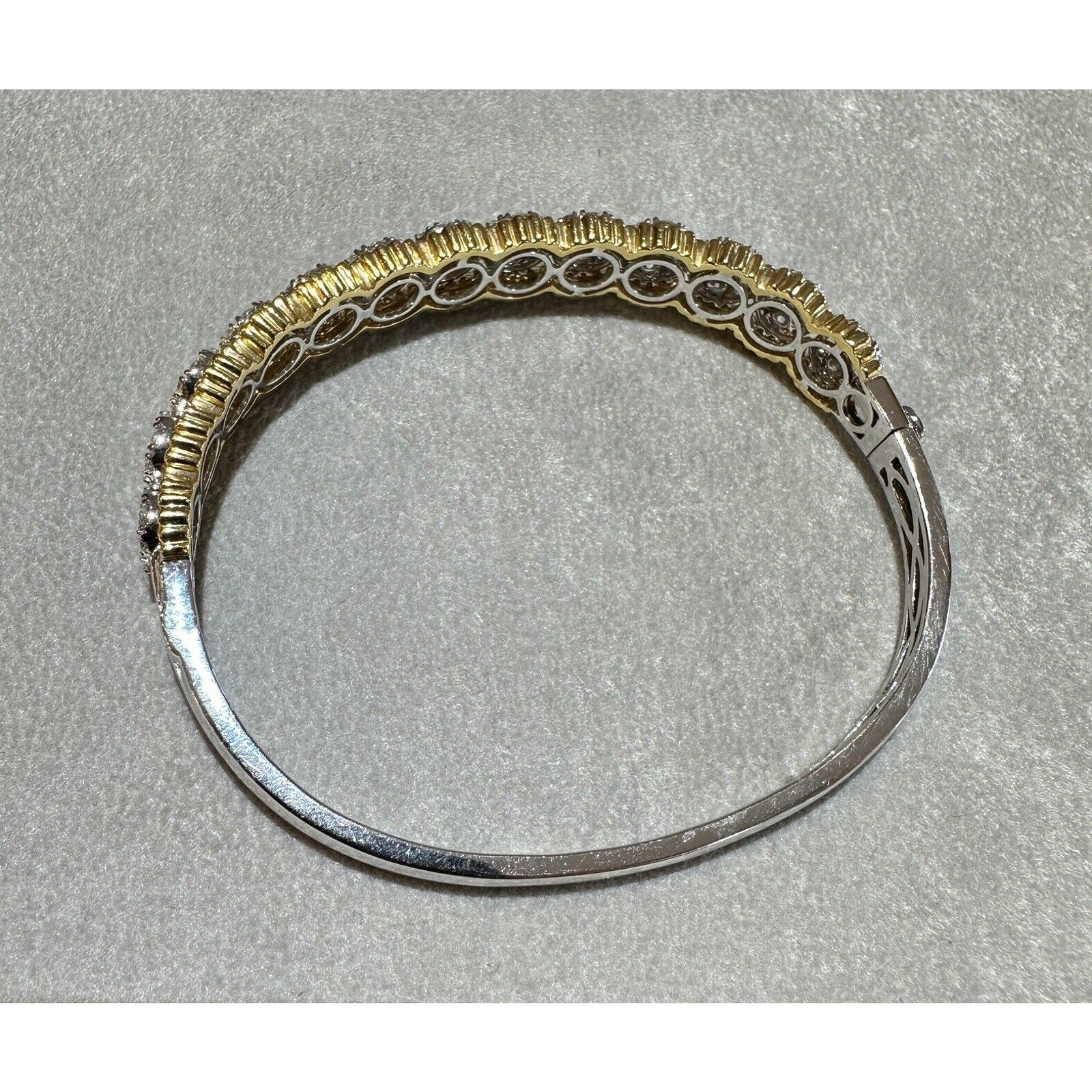 Natural Diamond Pave Bangle Bracelet in 18k White and Yellow Gold