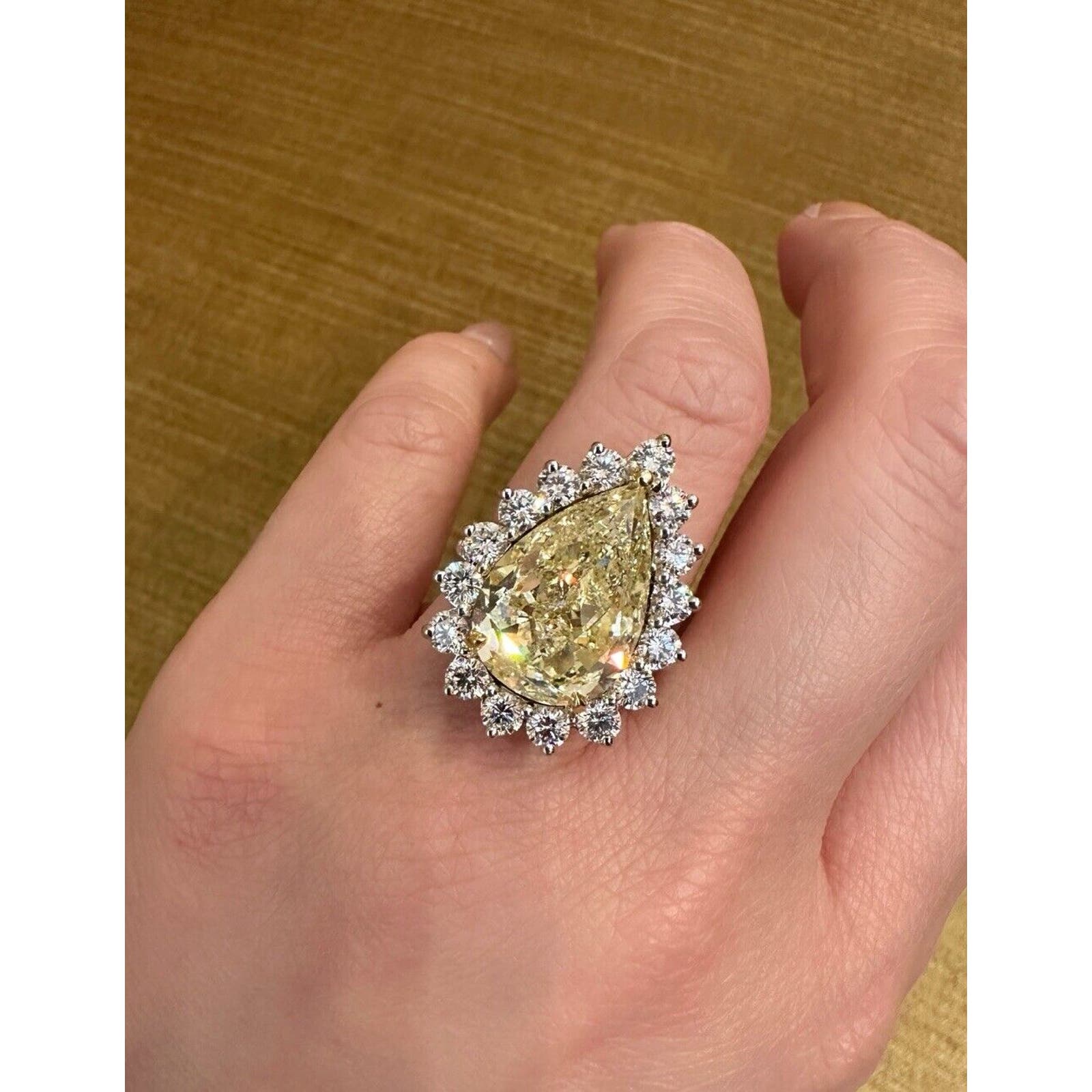 GIA 10.90ct Fancy Light Yellow Diamond Halo Ring in 18k Gold - C300S8E