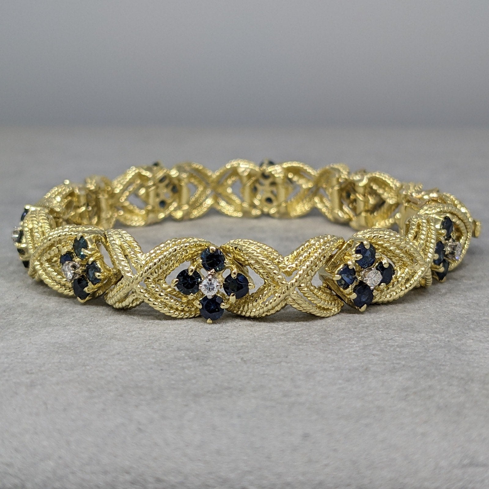 La Triomphe Sapphire and Diamond "X" Bracelet in 18k Yellow Gold