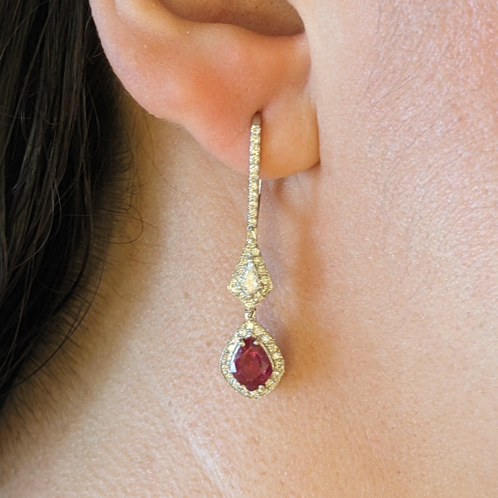 Ruby and Diamond Drop Earrings in 18k White Gold