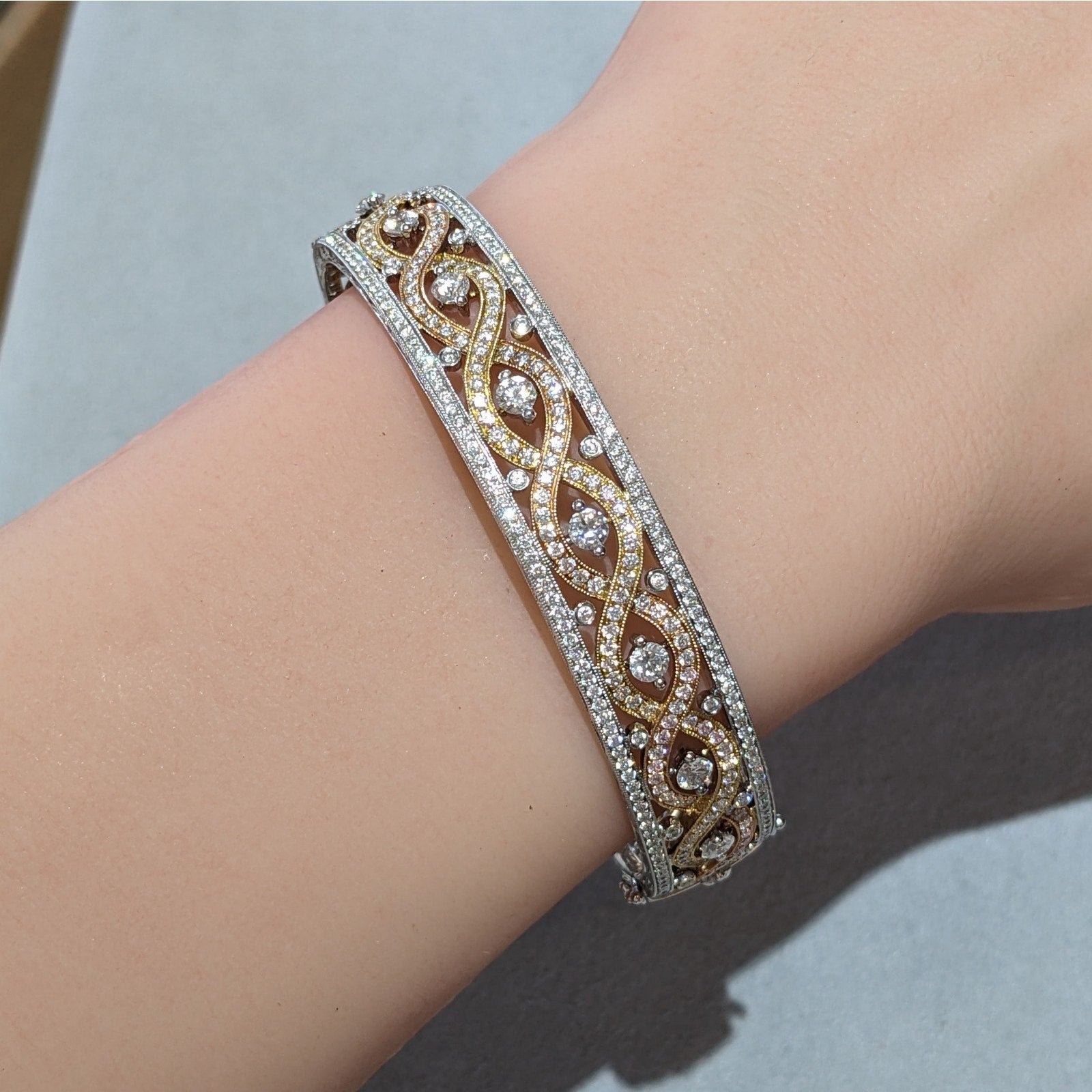 Diamond Bangle Bracelet 3.00 cttw by Supreme in 18k Tricolor Gold