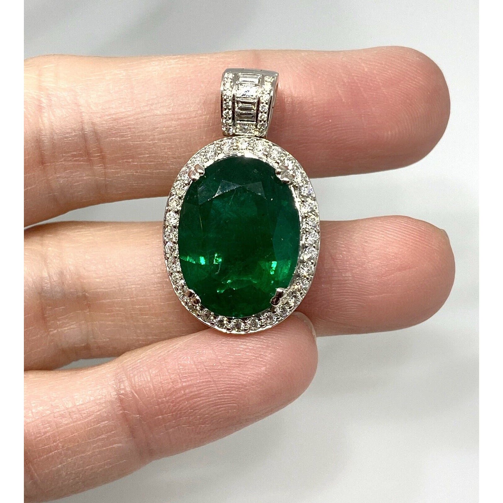 GIA Certified 11.76 ct Oval Emerald & Diamond Pendant in 18k White Gold-HM2316R5