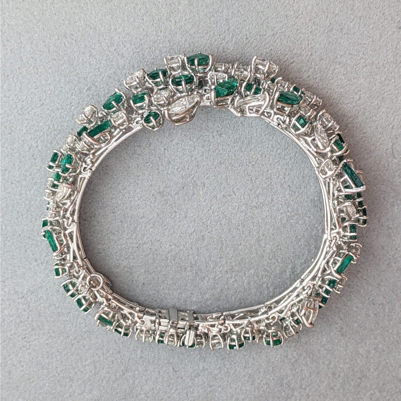 Round and Marquise Diamond and Emerald Cluster Bracelet in Platinum & 14k
