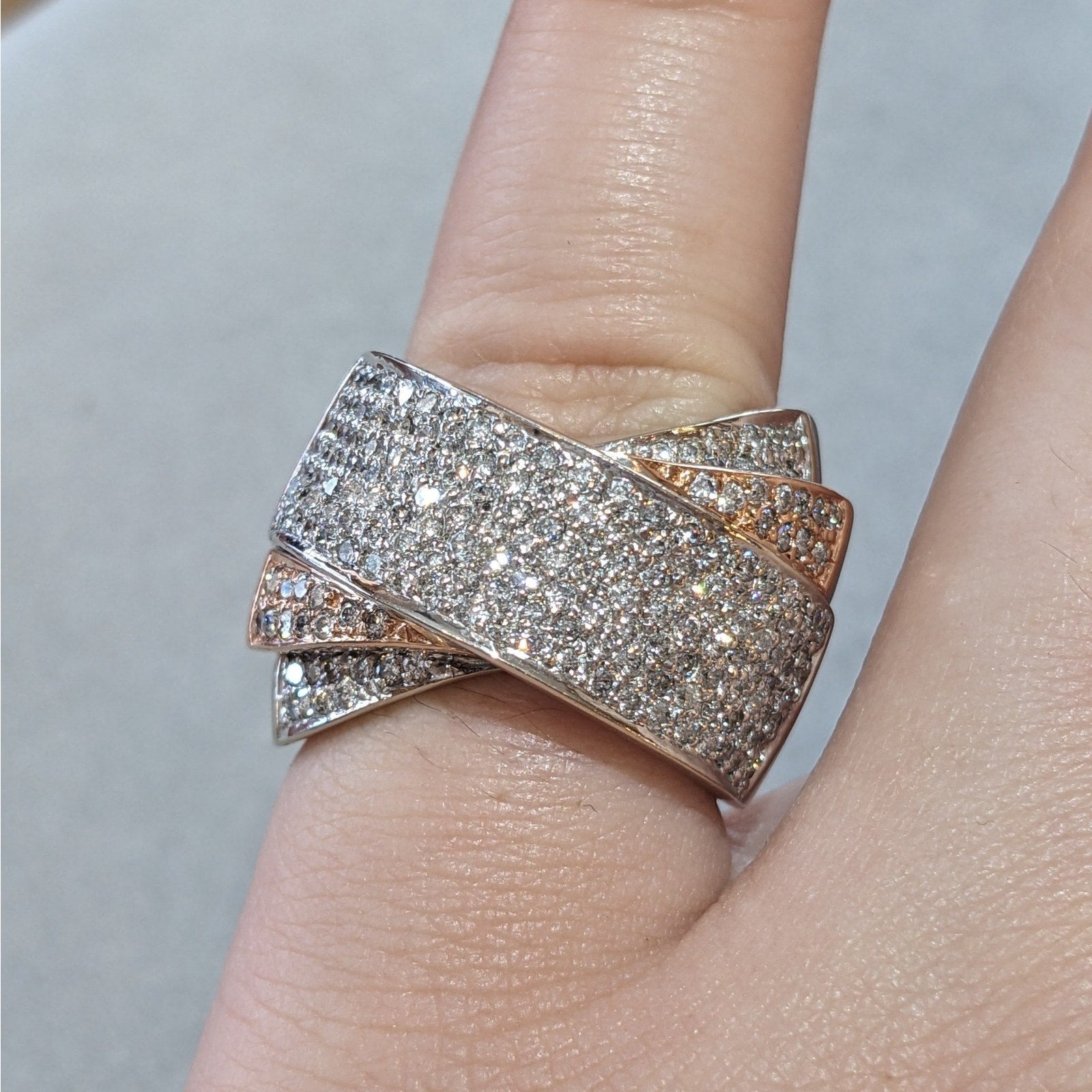 Sonia B Criss-Cross Diamond Wide Band Ring in 14k White & Rose Gold